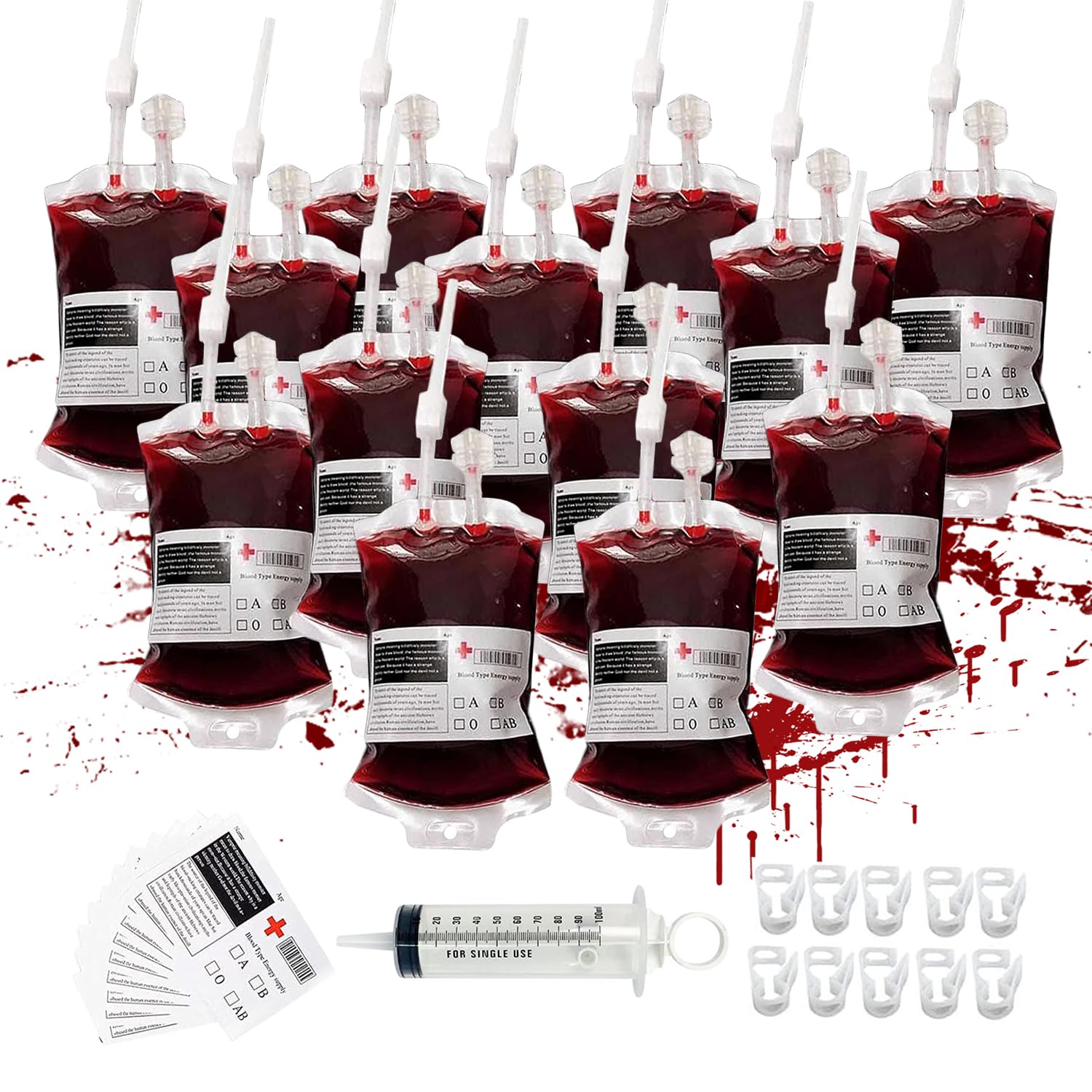 12pcs Halloween Blood Bags for Drinks Reusable Drink Pouches 350ml Iv Bags