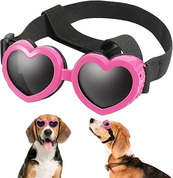 Dog Sunglasses Small Breed Goggles UV Protection with Adjustable Strap Doggy Heart Shape Anti-Fog Sunglasses Eye Wear Protection for Puppy Sun Glasses Doggie Windproof Glasses Pink