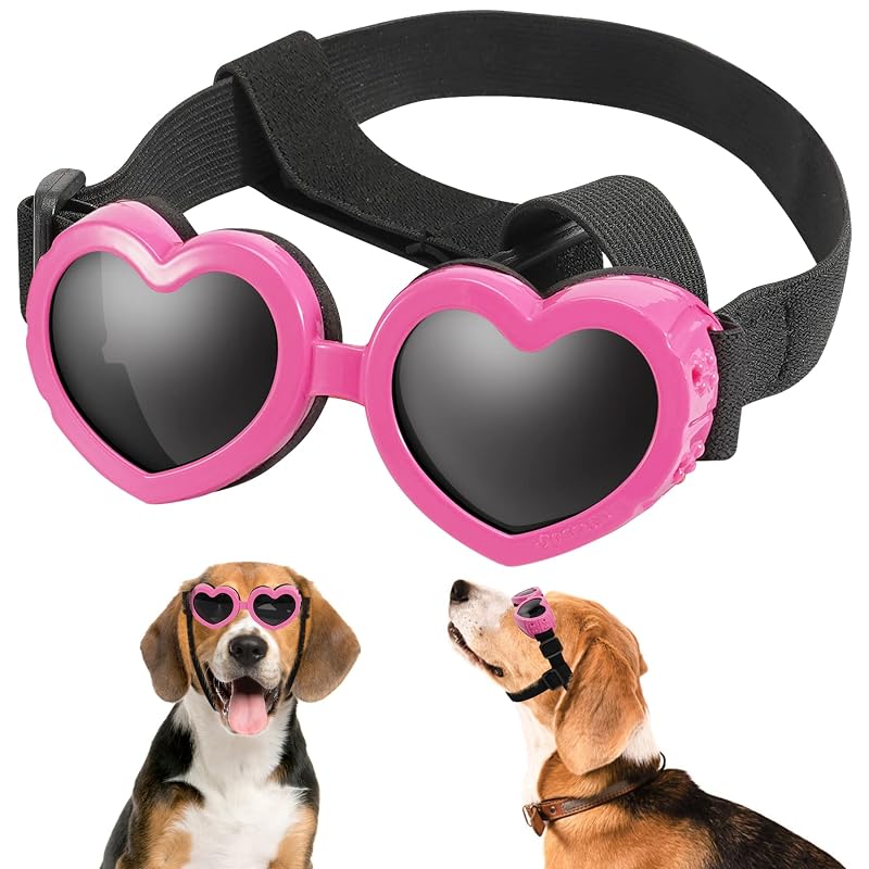 Óculos de Sol para Cães Pequenos APOSU com Lentes Anti-UV e Armação em Formato de Coração, Rosa