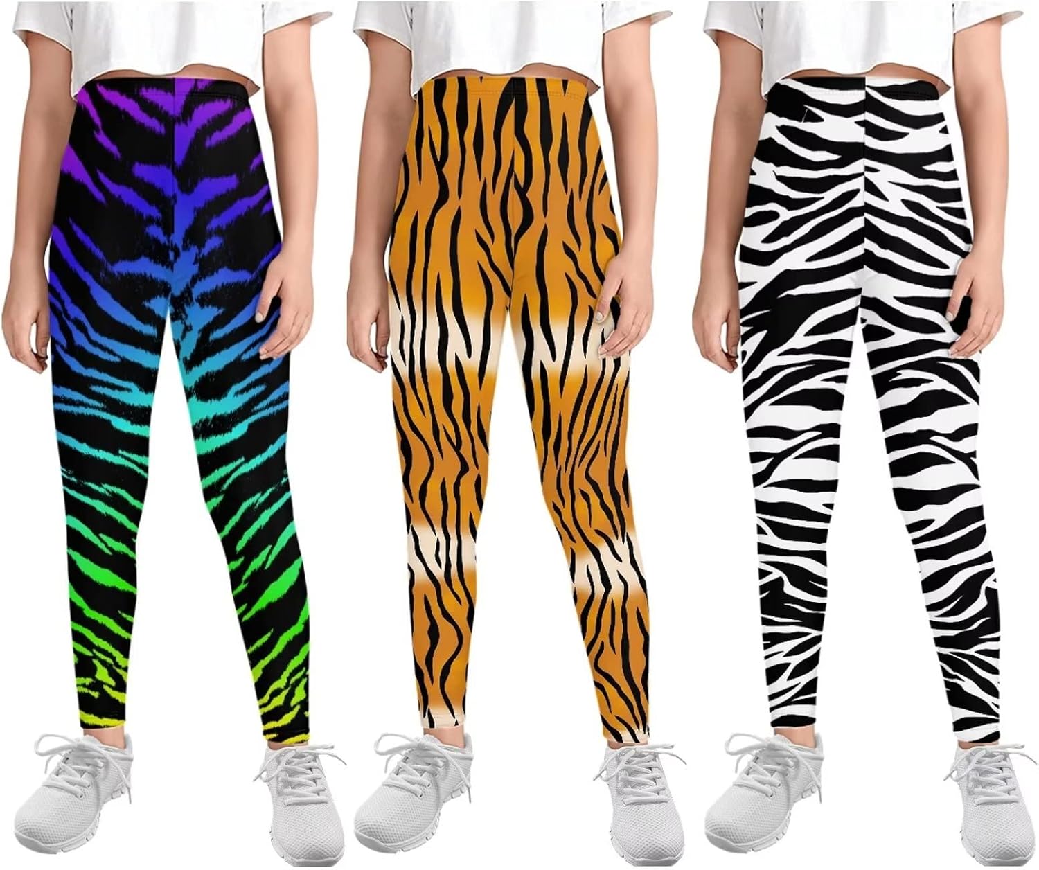 Forchrinse Zebra Girls Leggings Multipack Soft Pants for Kids Soft Yoga Running Workout Leggings in 4-13years