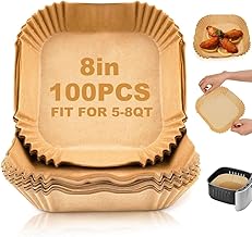 100 PCS Air Fryer Paper Sheets, Disposable Paper Liner for Microwave, Oil-Proof Air Fryer Parchment Paper for Frying, Baking, Cooking, Roasting and Microwave (Square 8 INCH)