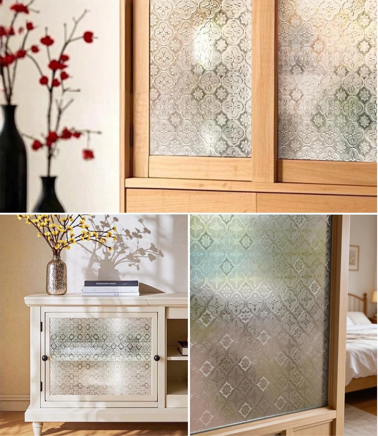 Window Privacy Film, Stained Glass Window Film UV Sun Blocking, Non Adhesive Frosted Static Cling Decorative, Removable and Reusable Window Tint for Home (23.6" x 78.7")