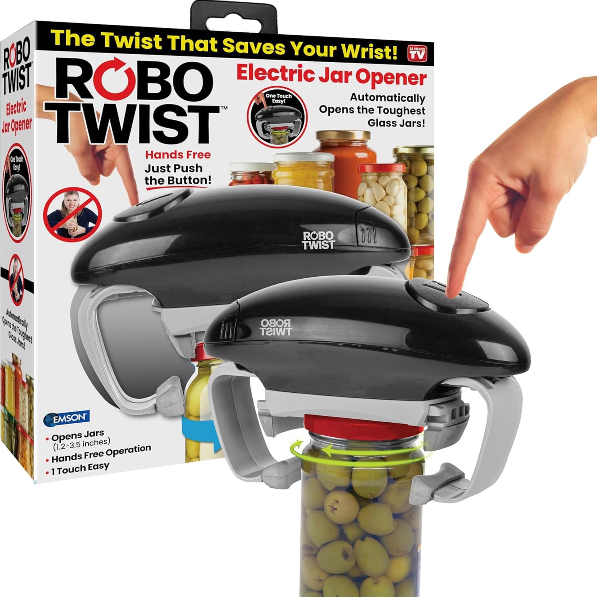 Robotwist Jar Openers Top Rated for Seniors, Automatic Jar Opener for Seniors with Arthritis, Robo Twist Kitchen Gadgets for Home, Handsfree Easy Opener Works on All Lid Sizes, Black