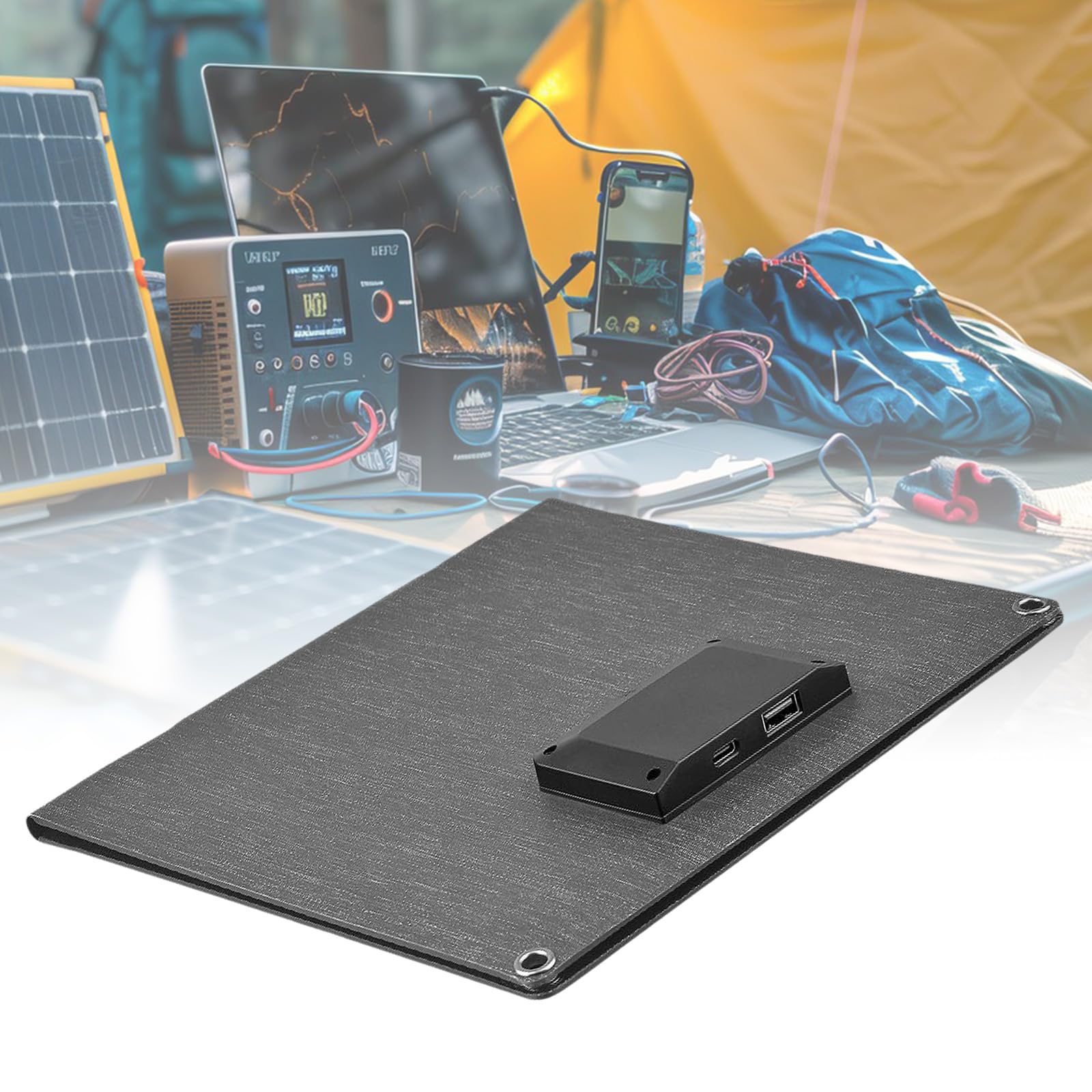 Adaptador de carga solar plegable ETFE de 15 W 5 V con salida USB tipo C, ideal para acampar al aire libre, uso en la azotea, panel portátil