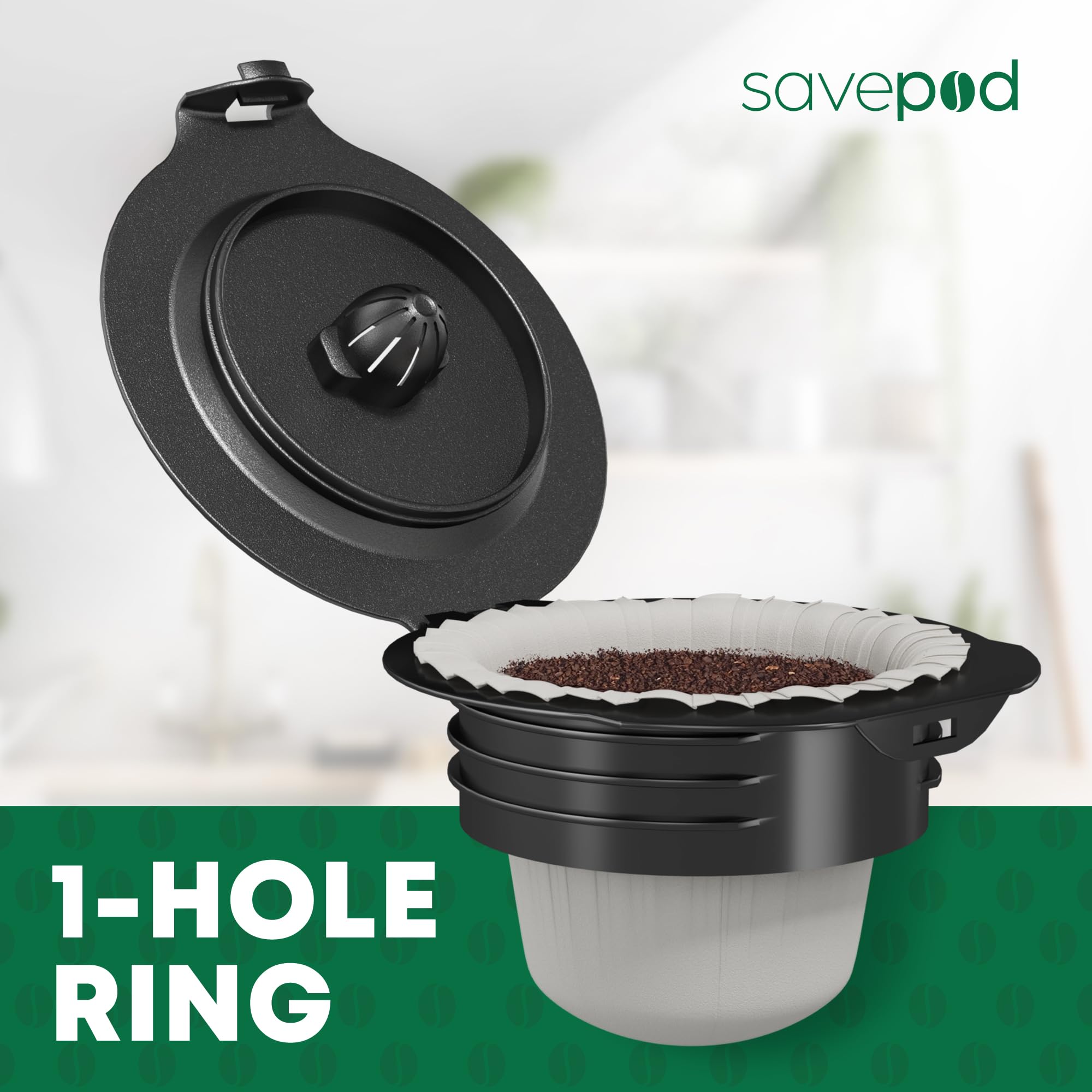 Savepod Anillos reutilizables para cápsulas de café K Cup | Anillo reutilizable sin fondo | Compatible con Keurig1.0 y 2.0 | Sin BPA | Un agujero