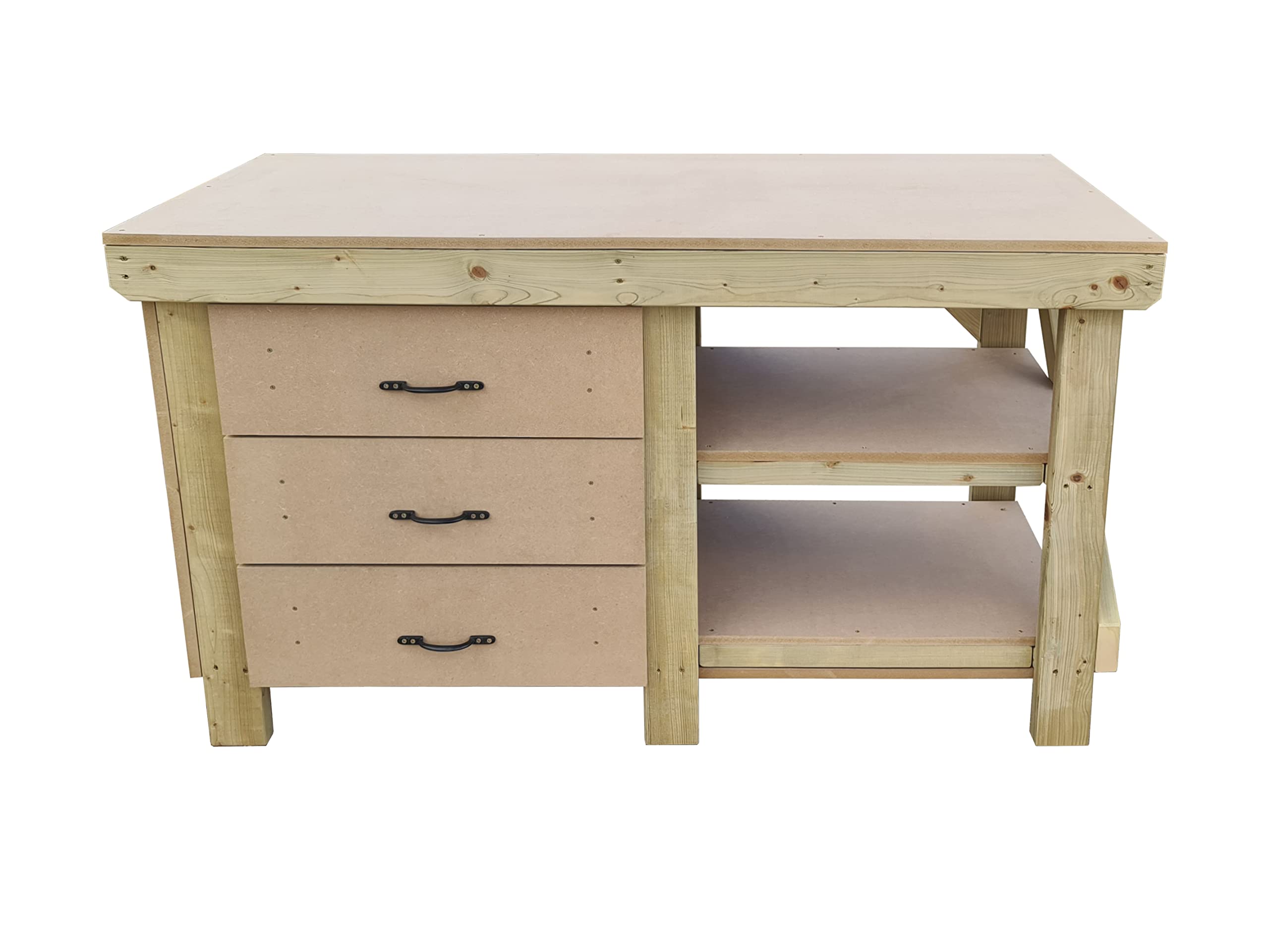 Arbor Garden Solutions Natural Wooden Mdf Workbench 3 Drawer Tool Cabinet With Double Shelf Storage (6Ft)