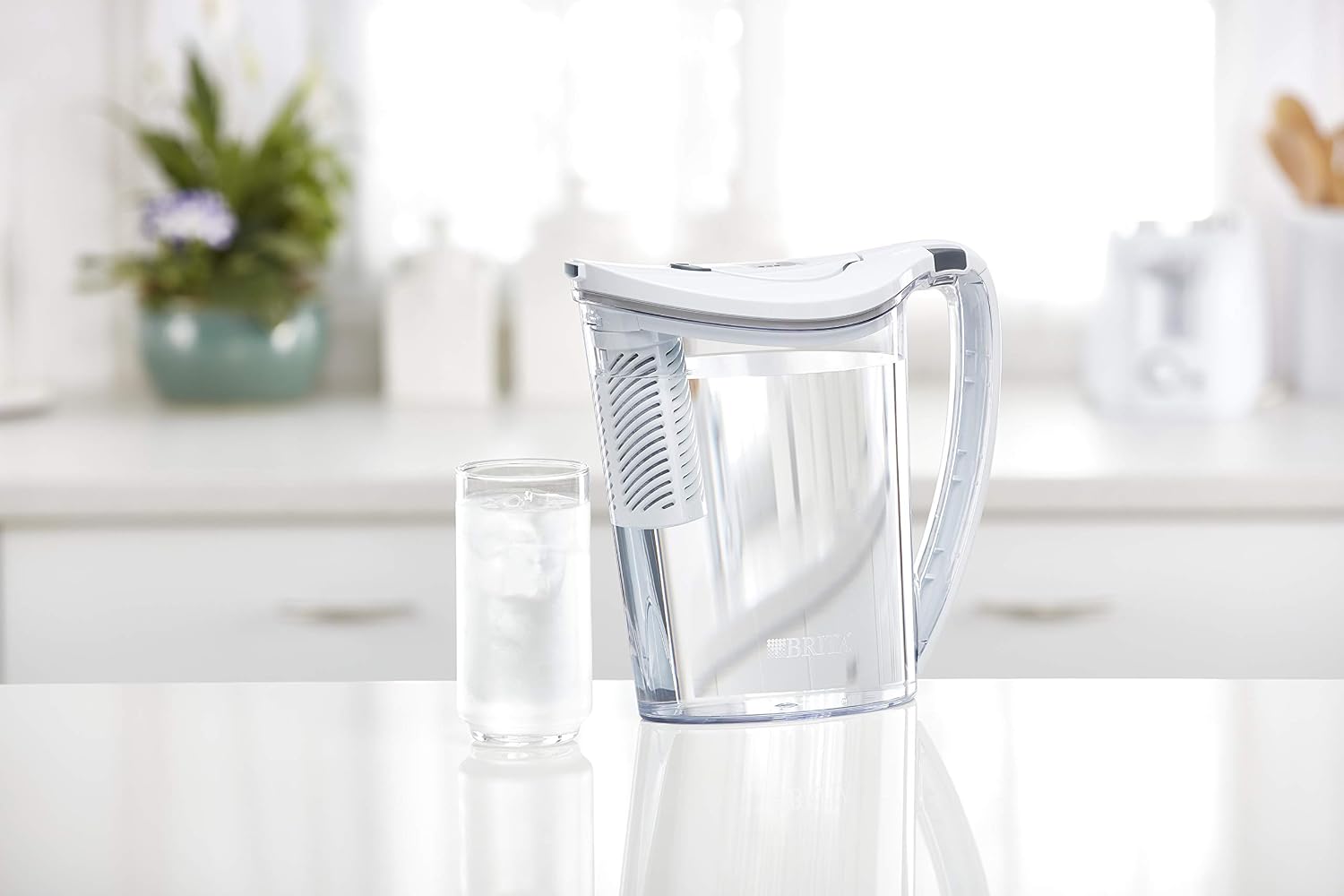 Brita Stream Filter-As-You-Pour, 10 Cup, BPA Free Hydro Water Pitcher, Chalk White