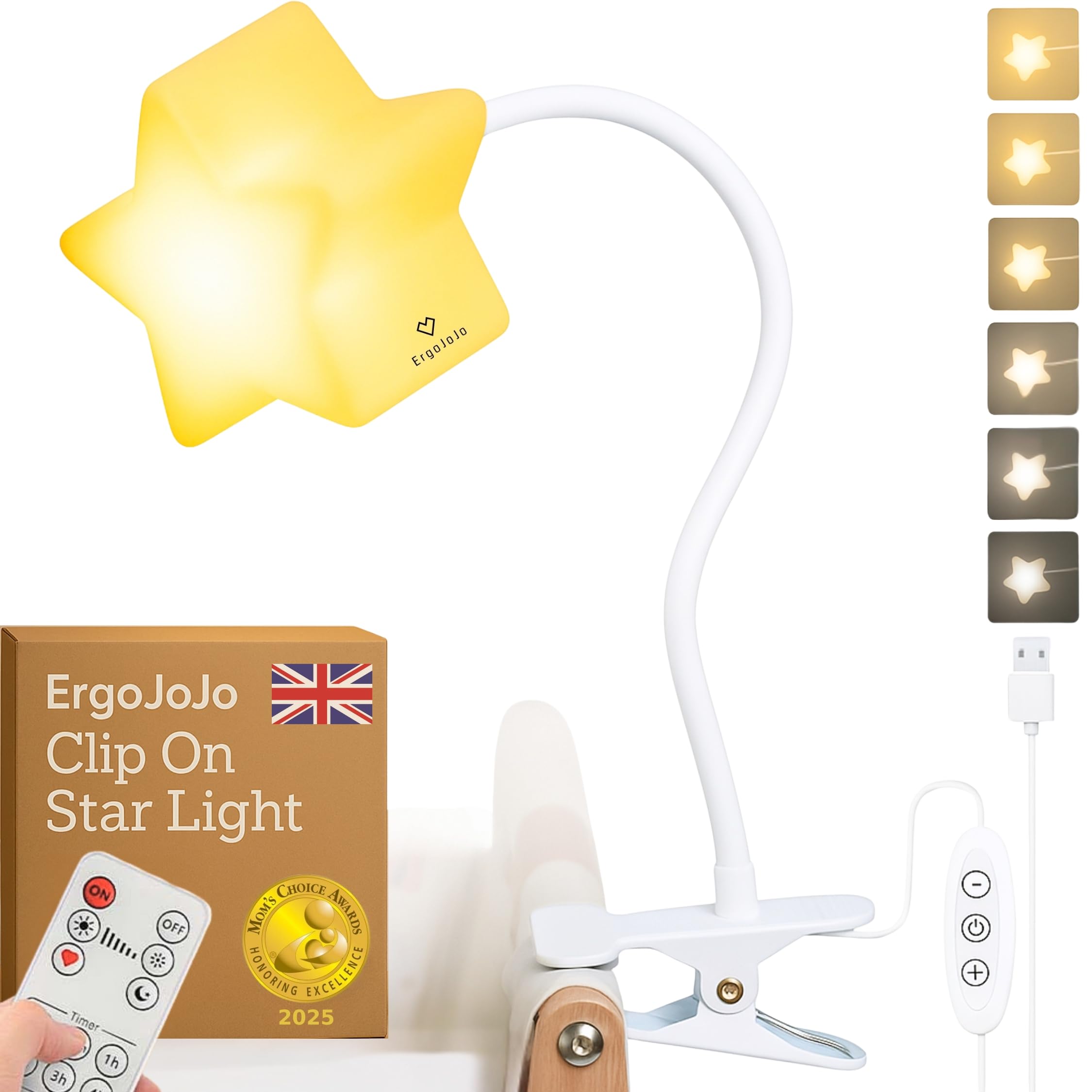 Ergojojo LED Stern Kinder Lampe für Schlafzimmer - Baby Nachtlicht Dimmbar, Nachtlampe für Kinderzimmer - Baby Lampe Nachtlicht zum Stillen und Wickeln, Pefectes Zimmer Deko Geschenk