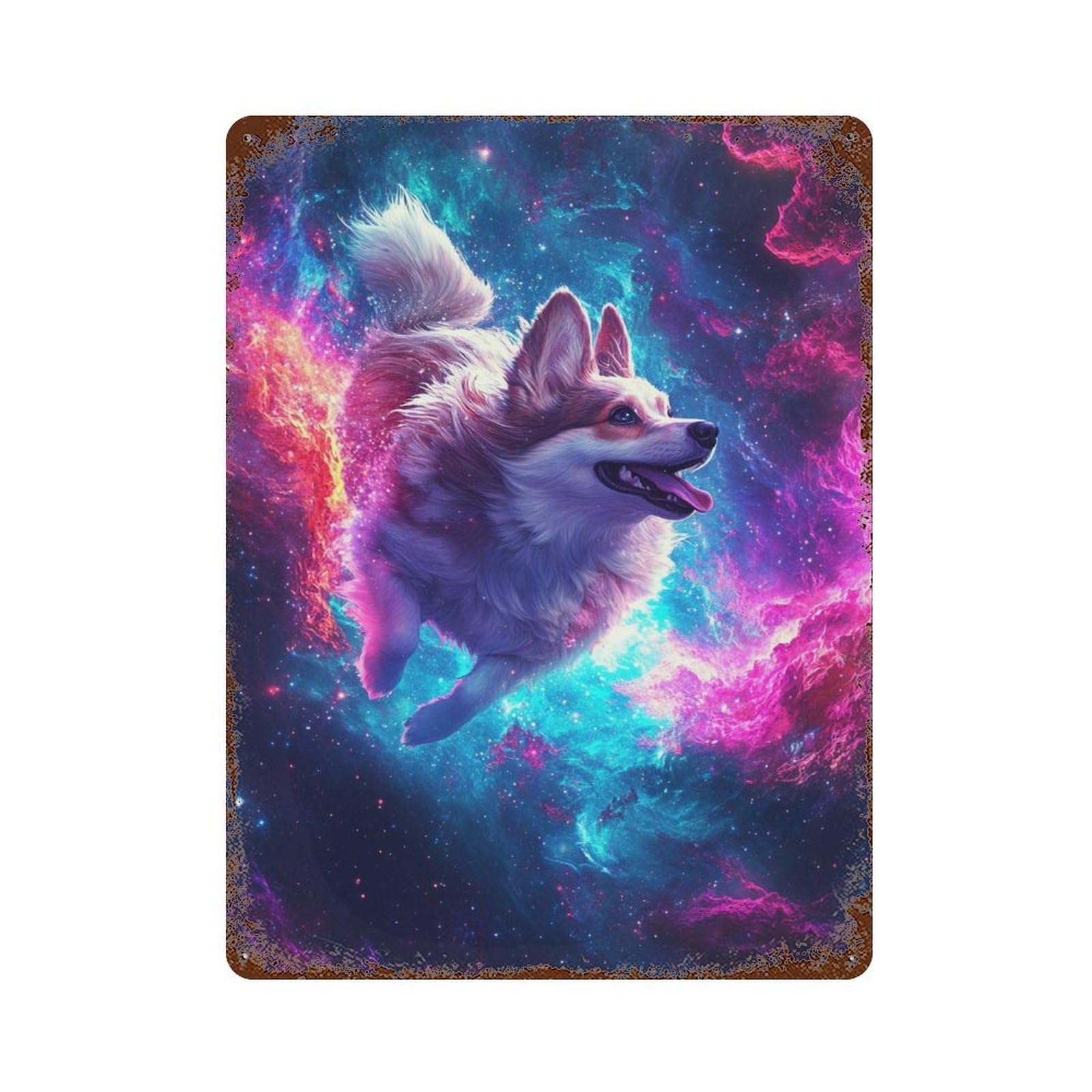 Cosmic Canine Adventure-1 Vintage Metal Tin Sign 15.7"x11.8", Farmhouse Wall Decor for Garage, Bar And Workshop Decor