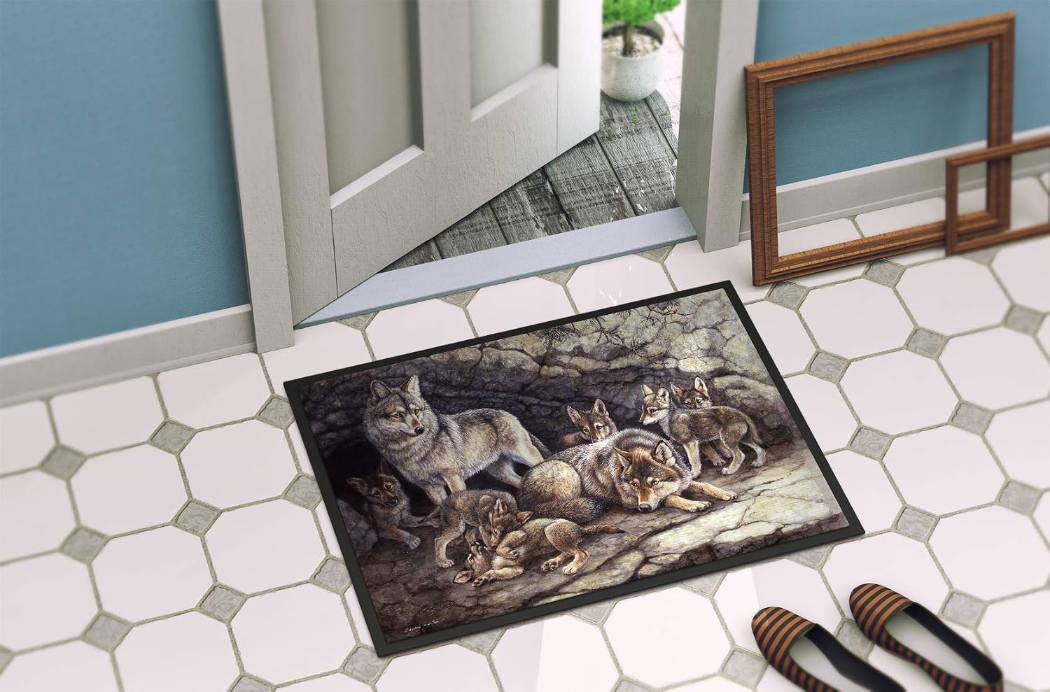 Caroline's Treasures Wolf Wolves by the Den Indoor or Outdoor Mat 24x36 BDBA0157JMAT, Fabric, 2' x 3' (Rectangular) - Image 3