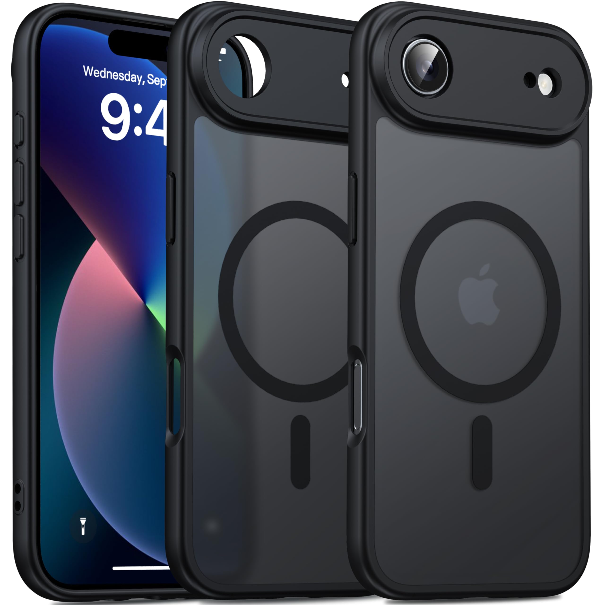 Oterkin Magnetic for iPhone Air Case Matte, Upgraded Full Camera Protection Compatible with MagSafe Frosted Translucent Shockproof Anti-Scratch Slim Fit Case Military Grade Protection (Black)