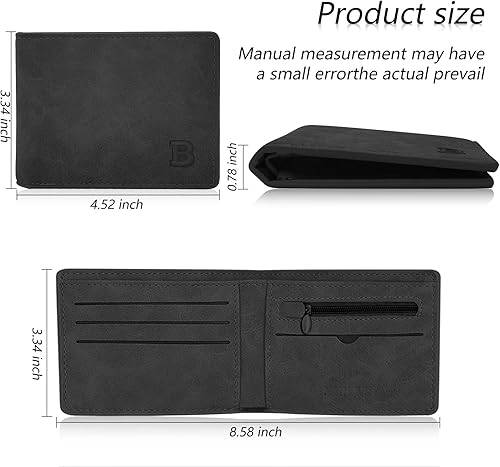 Vista 2 de Cartera delgada para hombre, de piel sintética, con 8 ranuras, billetera plegable para tarjetas de crédito con bolsillo para monedas con cremallera