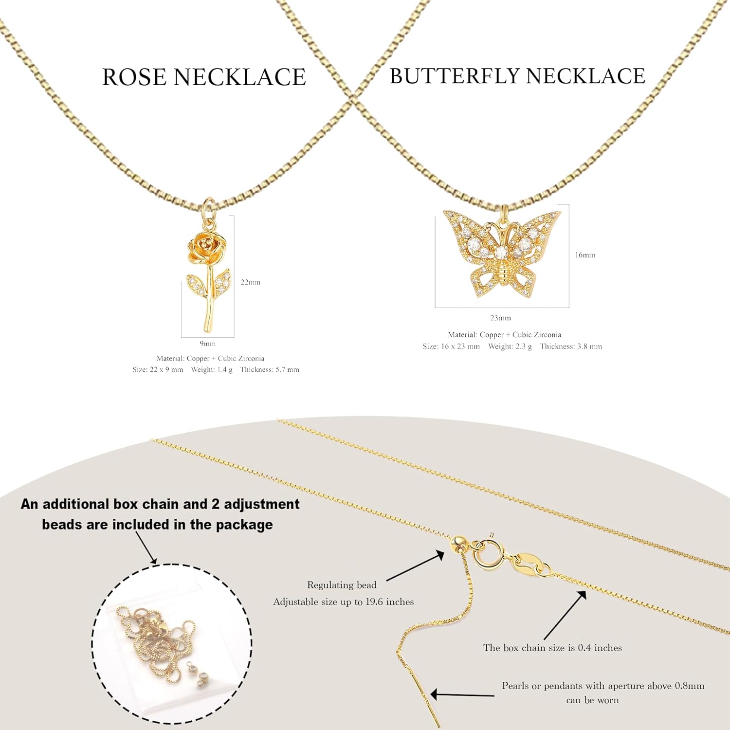 Double Pendant Necklace for Women 18k Gold Plated Necklace Cubic Zirconia Dainty Gold Necklaces for Women - Image 2