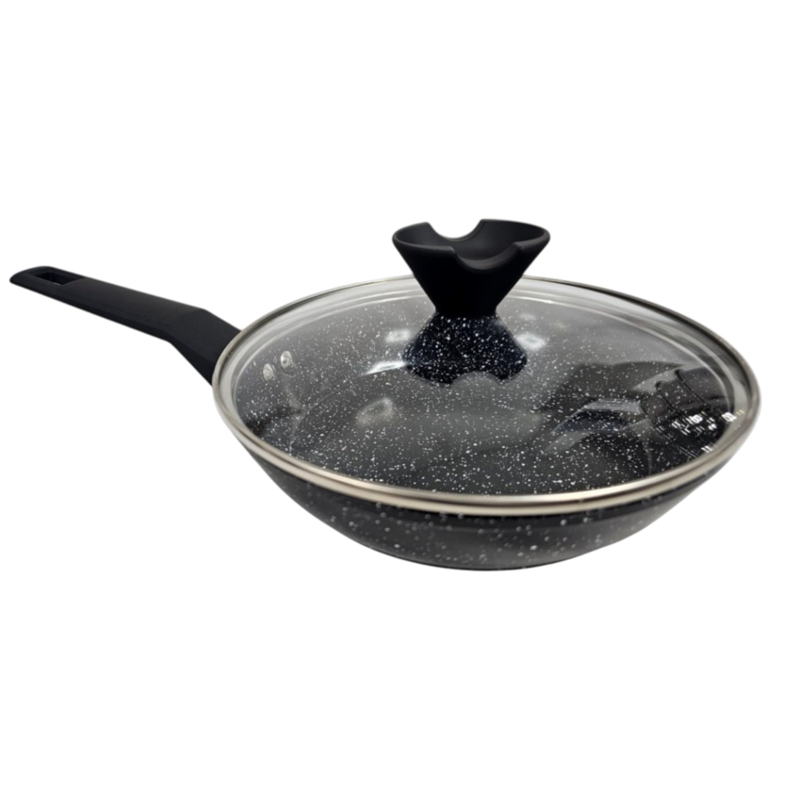 Reldor 28 cm Wok with Lid Non Stick, Large Frying Pan with Glass Lid, Nonstick Cookware for All Stove Tops, Even Heating, Easy to Clean Cookware, Healthy Cooking with Less Oil