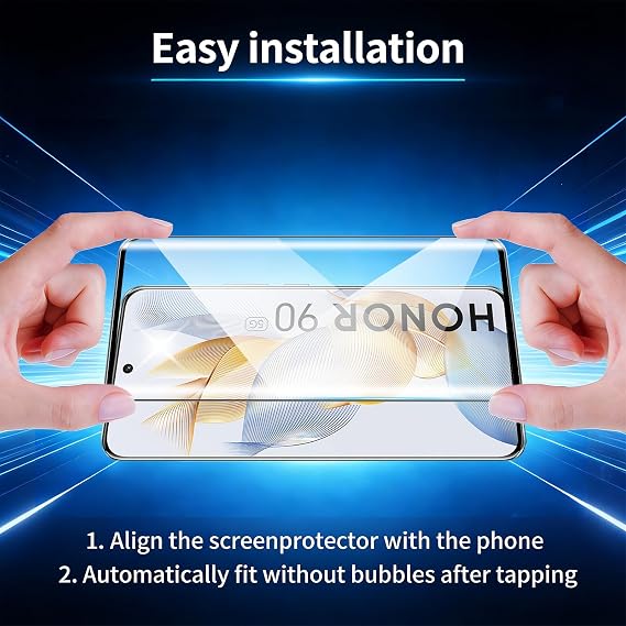 Screen Protector for Honor 90 [2 Pack], 3D Curved Full Coverage Tempered Glass, Bubble Free, Anti-Scratch, HD Clear