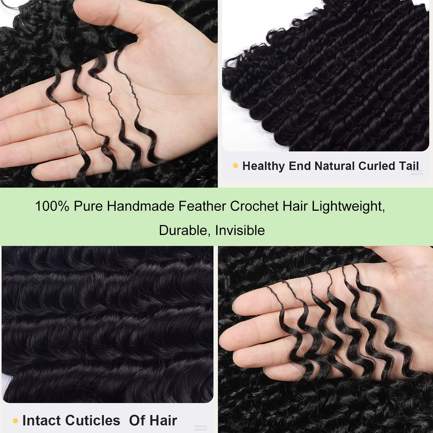 Miracle Deep Wave Knots Crochet Human Hair Bundles for Black Women Human Hair Crochet Wet and Wavy Invisible Knotless Curly Schwarz Echthaar Haarverlängerungen Natürliches Schwarz 18 Inch 100g