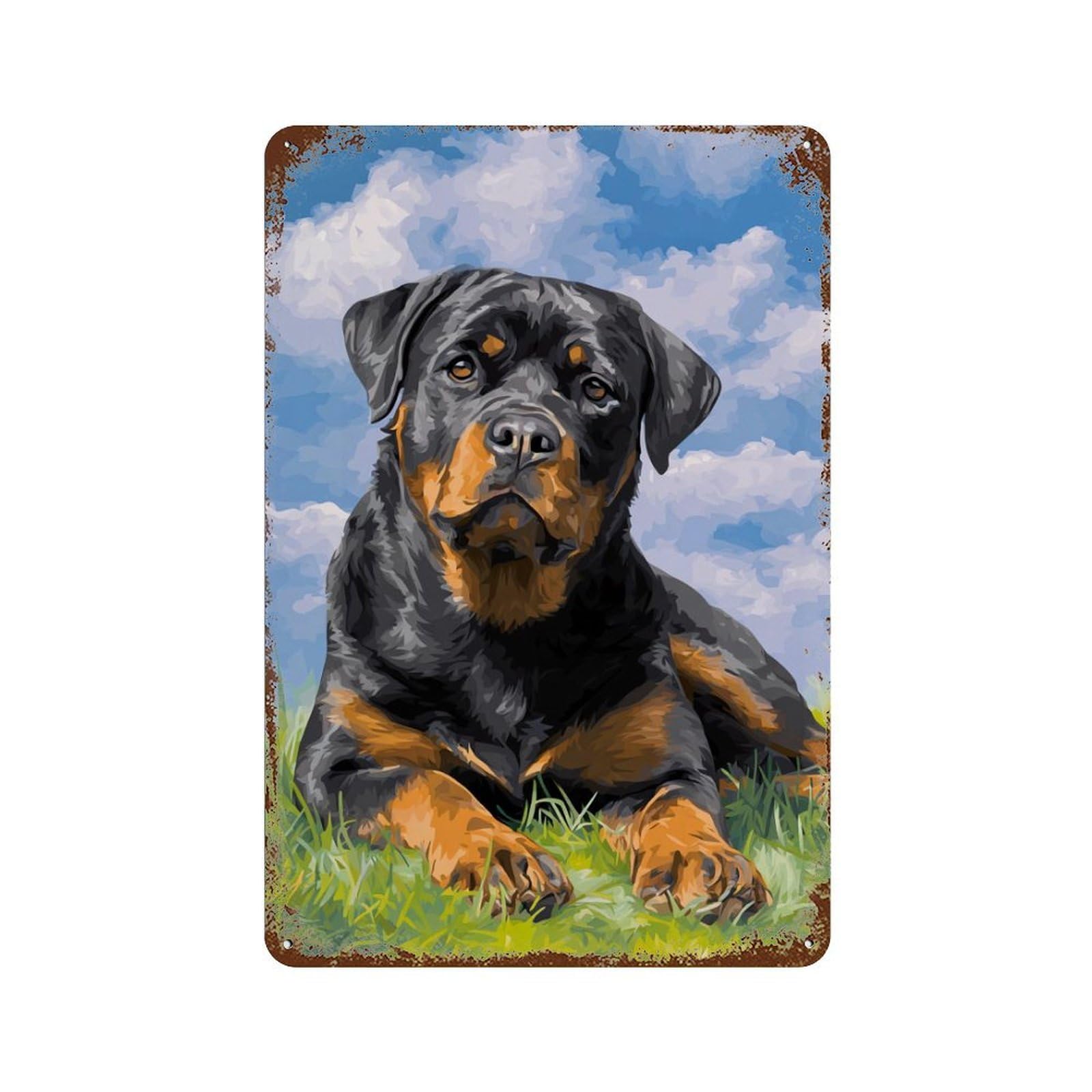 Rottweiler Dog Painting Art Print 11.8"x7.9" Vintage Rust Metal Sign, Classic Wall Plaque for Pub, Kitchen And Man Cave Decor