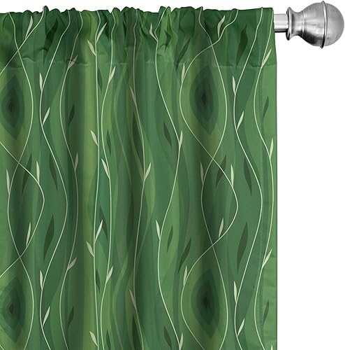 Miniatura 52 de Ambesonne - Cortinas retro para ventana, estilo de los años sesenta y setenta, diseño simétrico repetido de forma redonda geométrica, juego de 2