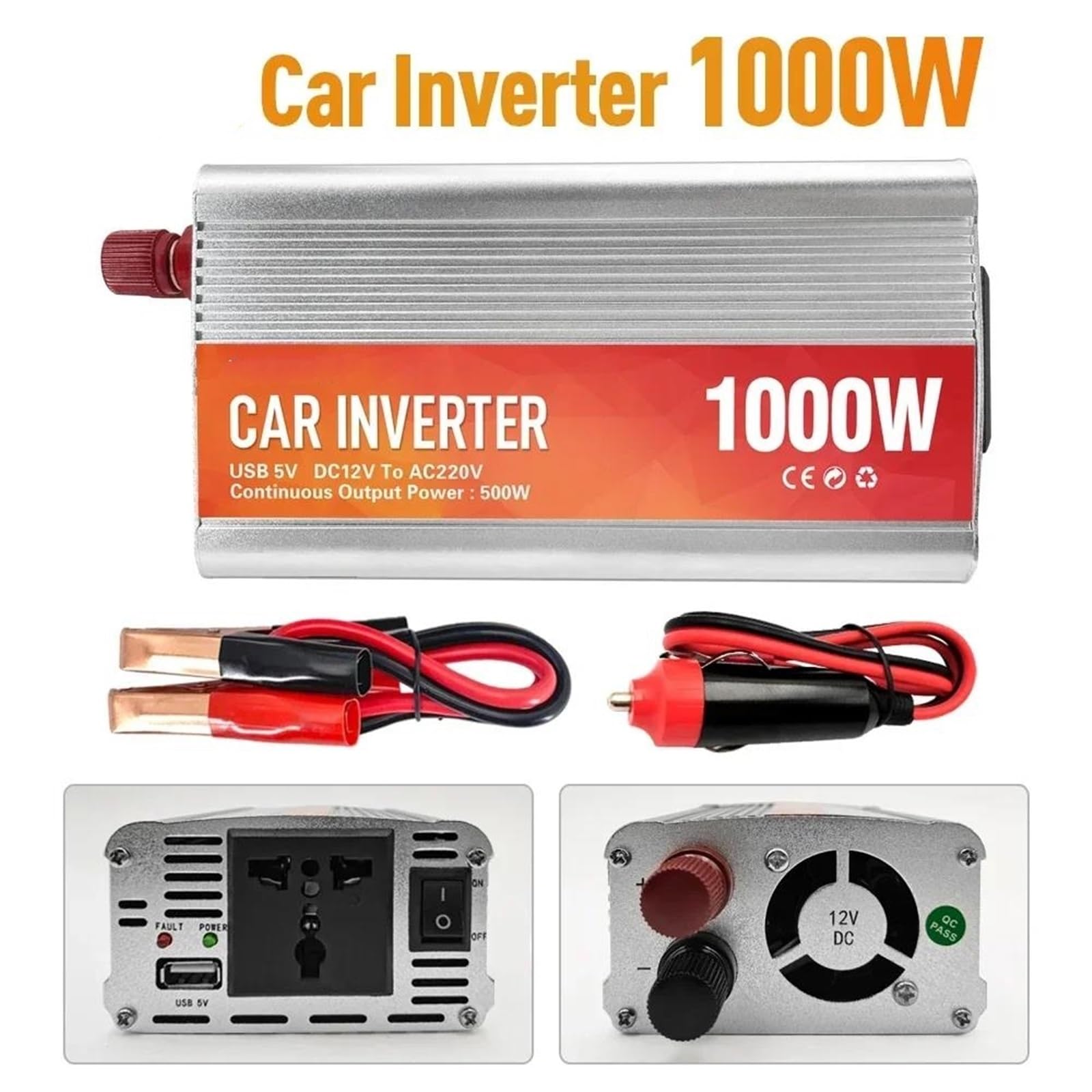 Power Inverter Inverter per Auto 12V 220V Convertitore di Potenza CA con 5V USB Onda Sinusoidale Inverter Caricabatterie Attrezzatura di Conversione Auto Convertitore di Potenza(1000W)
