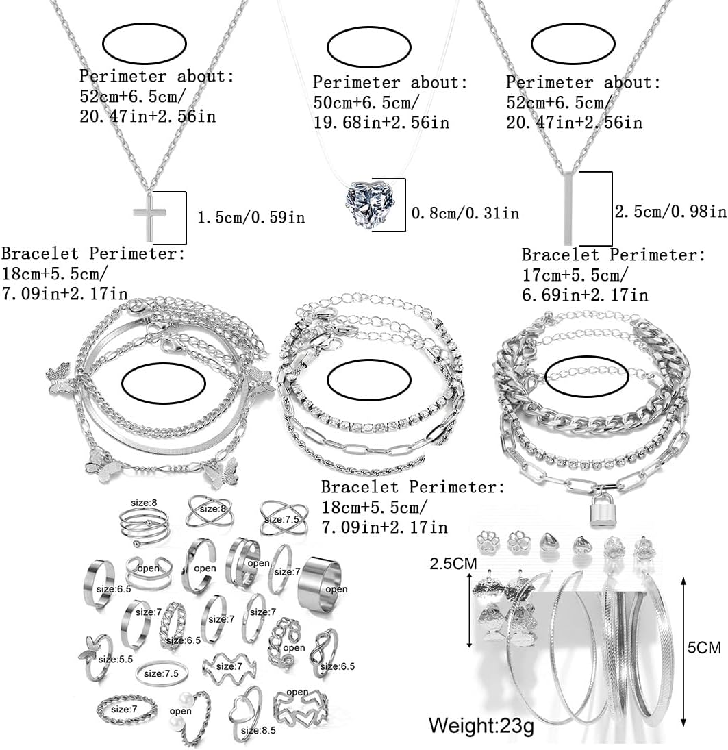 Silvery Plated Jewelry Sets for Women Fashion Costume Jewelry Necklace Bracelet Rings Earrings Set for Women Valentine's Day, Christmas, anniversaries, birthday parties - Image 5