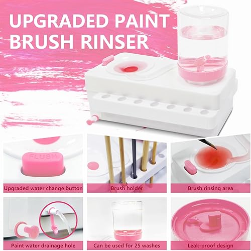 Miniatura 2 de Juego de limpiador de pinceles, enjuague de pinceles con drenaje y soporte para pinceles, limpiador de pinceles de circulación de agua para