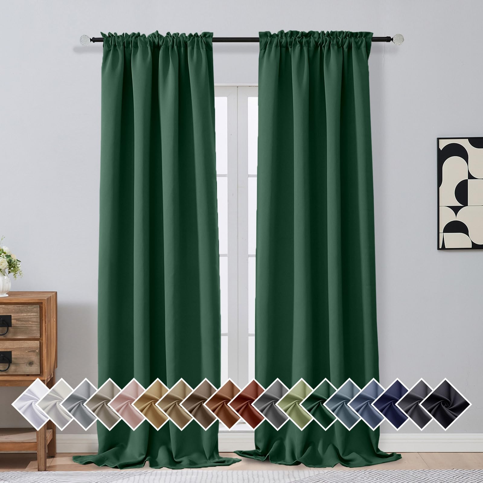 OVZME Christmas Green Blackout Curtains for Bedroom 96 Inches Long 2 Panels, Soft Fabric Blackout Curtains, Room Darkening Living Room Window Treatments, Rod Pocket Window Drapes, 2x40Wx96L Inches