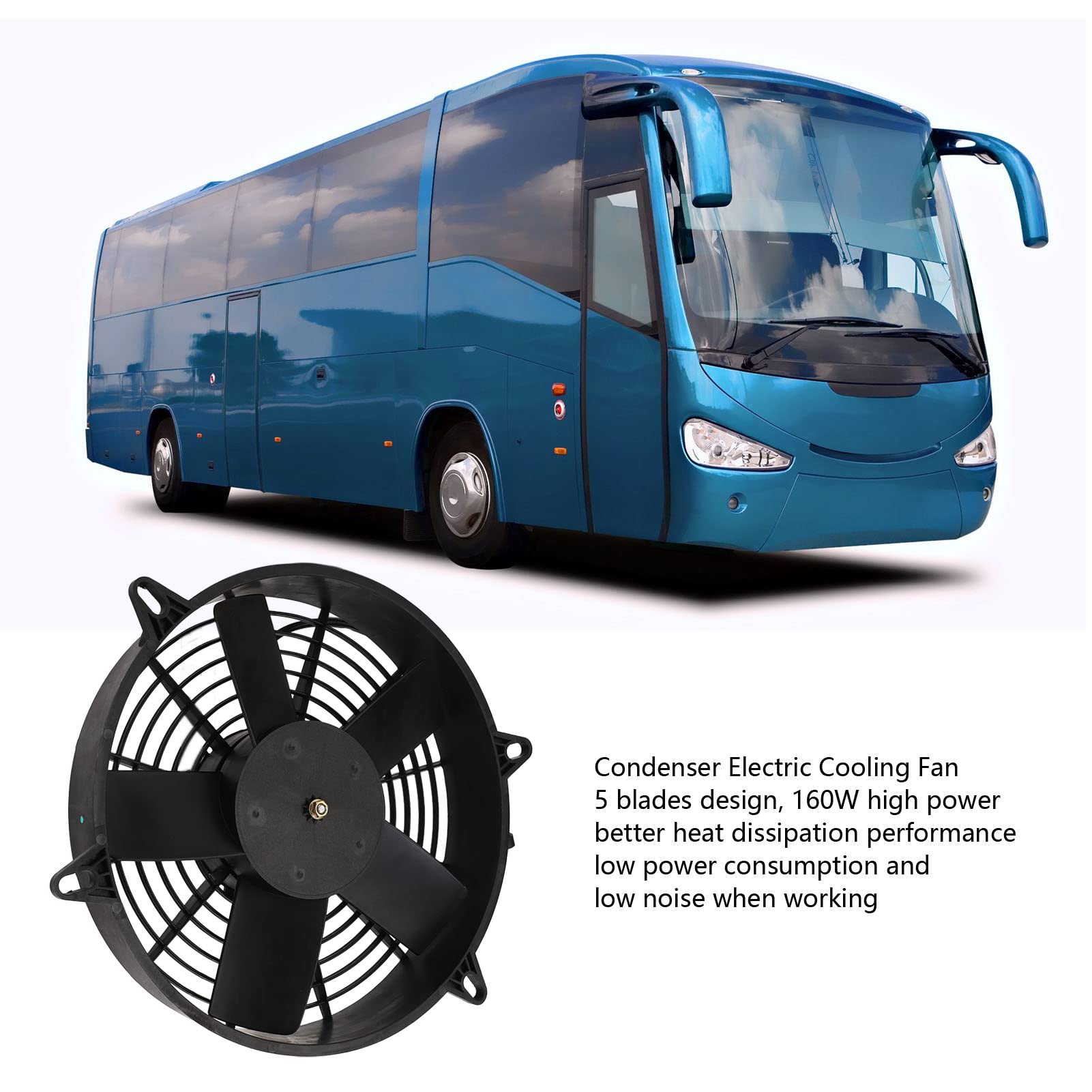 Wakects Ventilador de Aire Acondicionado de 305 Mm, Material ABS, Alta Potencia 160 W, Versátil para Autobuses y Camiones