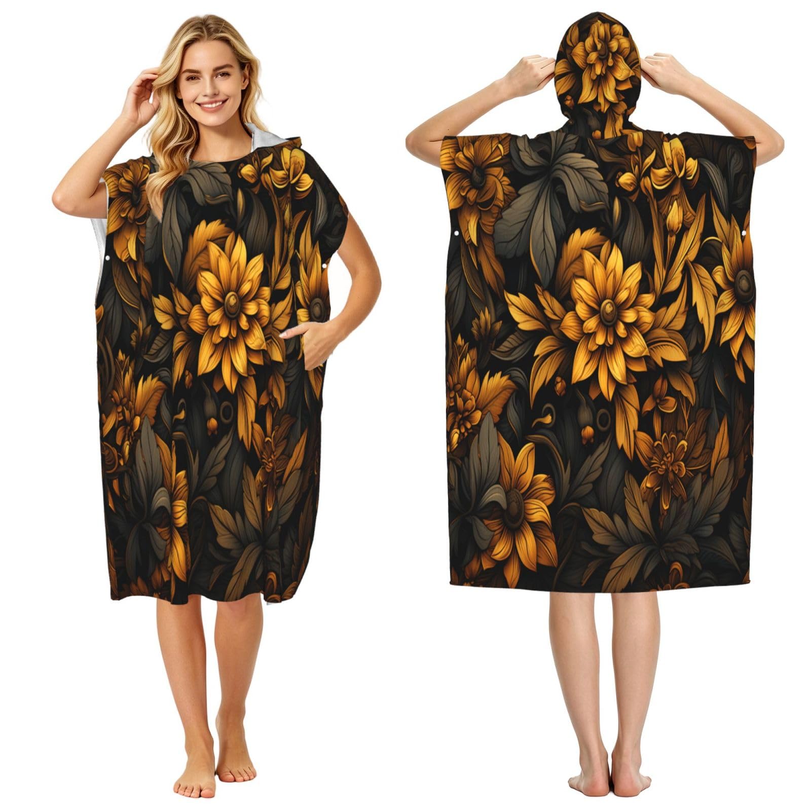 DTHKJNLSF Growing Sunflower Adult Hooded Beach Poncho Towel