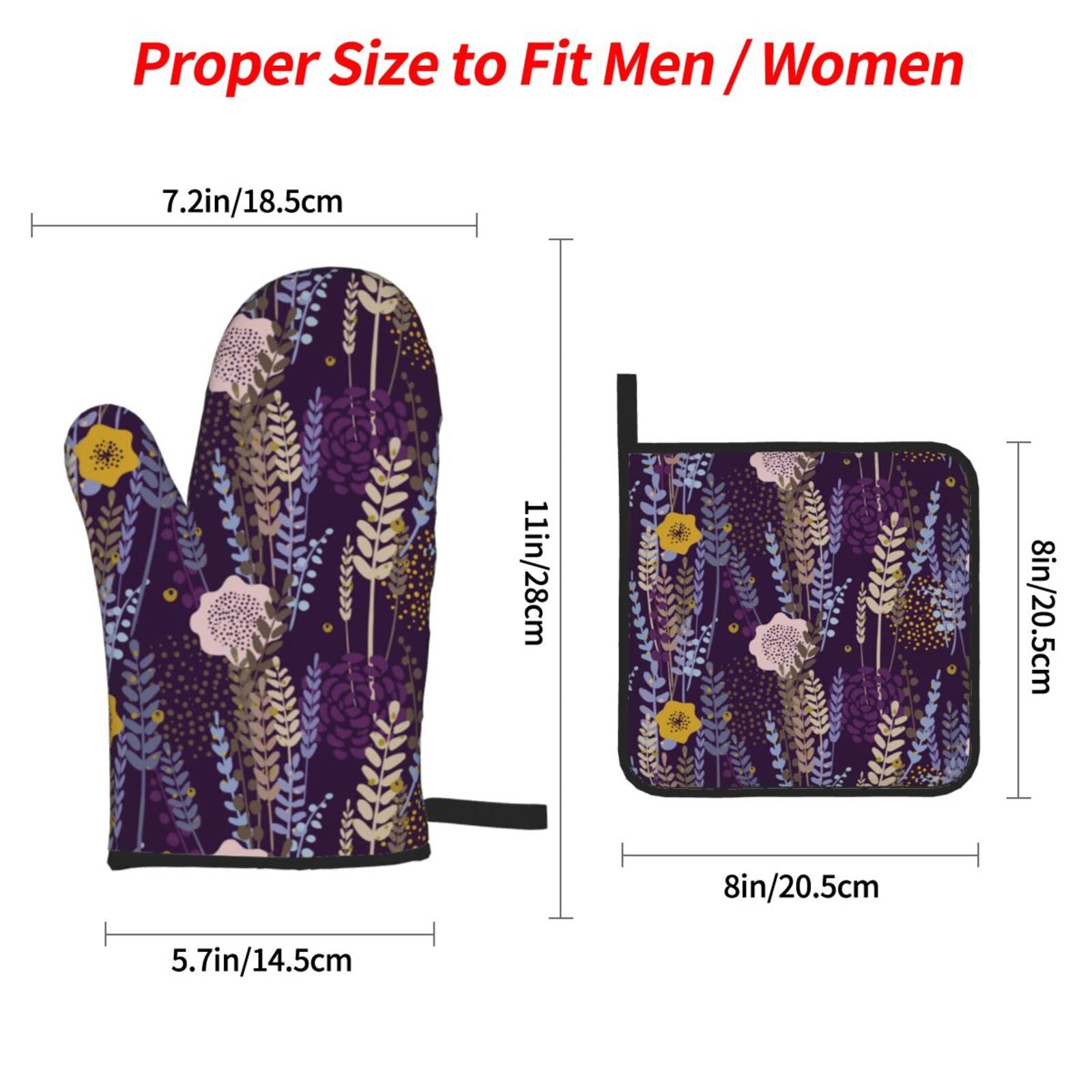 Set 4 Presine E Guanti Da Forno In Silicone Lilla - Resistenti Al Calore, Antiscivolo, Con Fiori Di Lavanda - Accessori Cucina Per BBQ E Forno