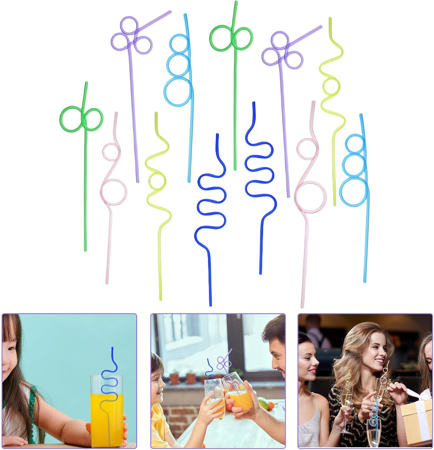 STAHAD 12Pcs Curved Drinking Straws for Fun Beverage Straws Party Cocktail Accessories Creative Silly Design Photo Prop