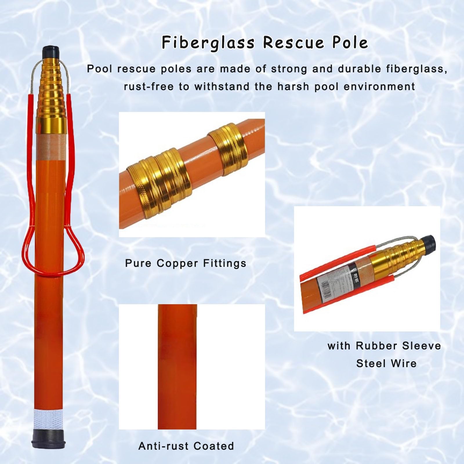 Pértiga de salvamento para piscinas Mástil Barra De Salvamento Ajustable Para Piscinas, Barra Salvavidas Acuática Con Mango Antideslizante, Barra Telescópica Portátil Con Banda Luminosa Y Reflectante