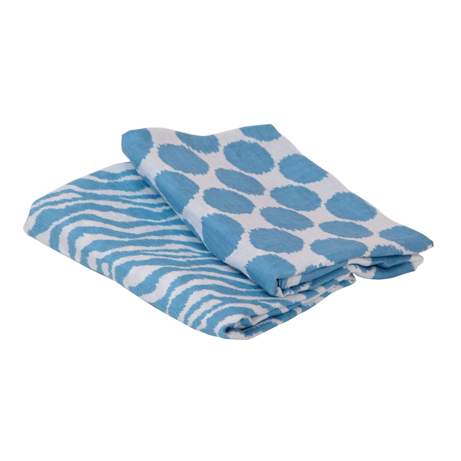 Bacati Ikat Blue/Grey 4 Crib Set with 2 Muslin Swaddling Blankets, Crib Skirt & Solid Crib Sheet