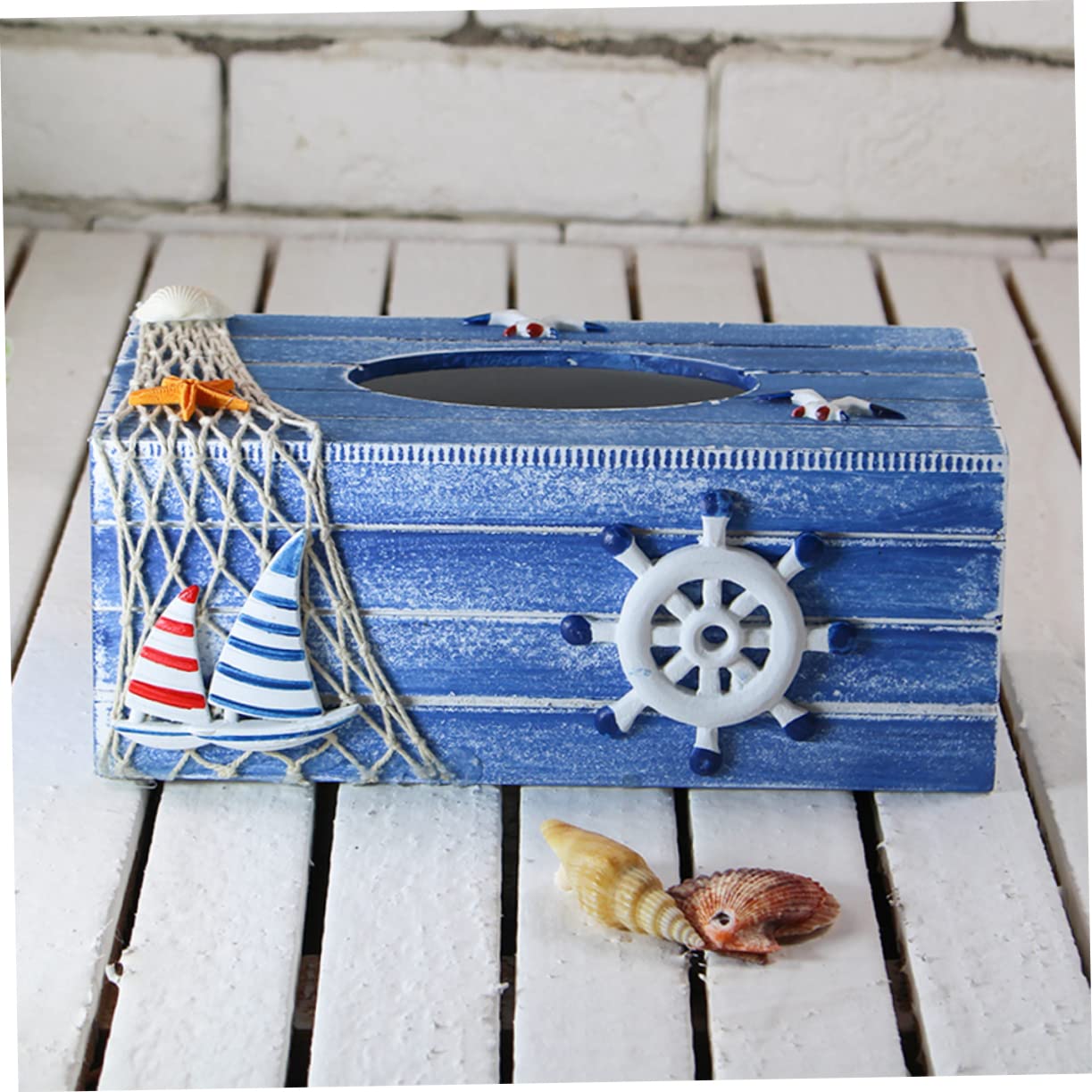 RORPOIR Nautical Tissue Box Cover Wooden Storage Decorative Paper Holder Accessory Versatile Tissue Container