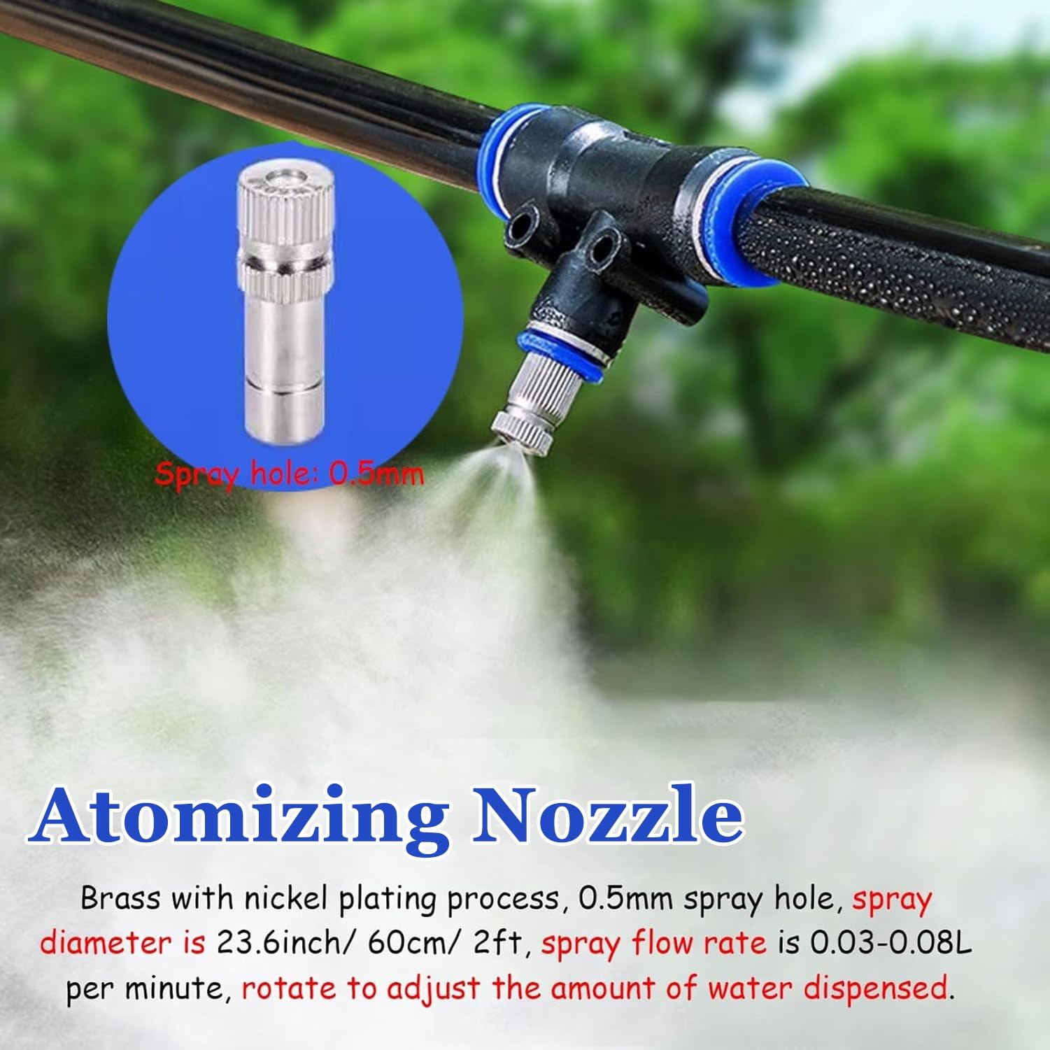 Kit di Irrigazione A Nebulizzazione, Sistema di Raffreddamento per Esterni con Ugello Regolabile E Filtro per L'acqua per Tetti/Serre/Piante | 70m/230ft
