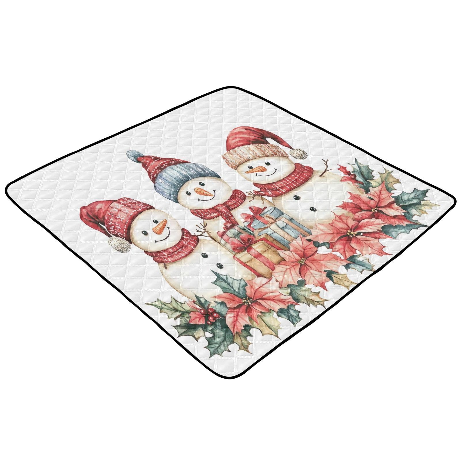 BOESI Doodle Cute Snowman Pattern Baby Play Mat, 50“ X 50” Washable Folding Crawling Mat, Baby Floor Mat, Soft, Thick, Non-Slip