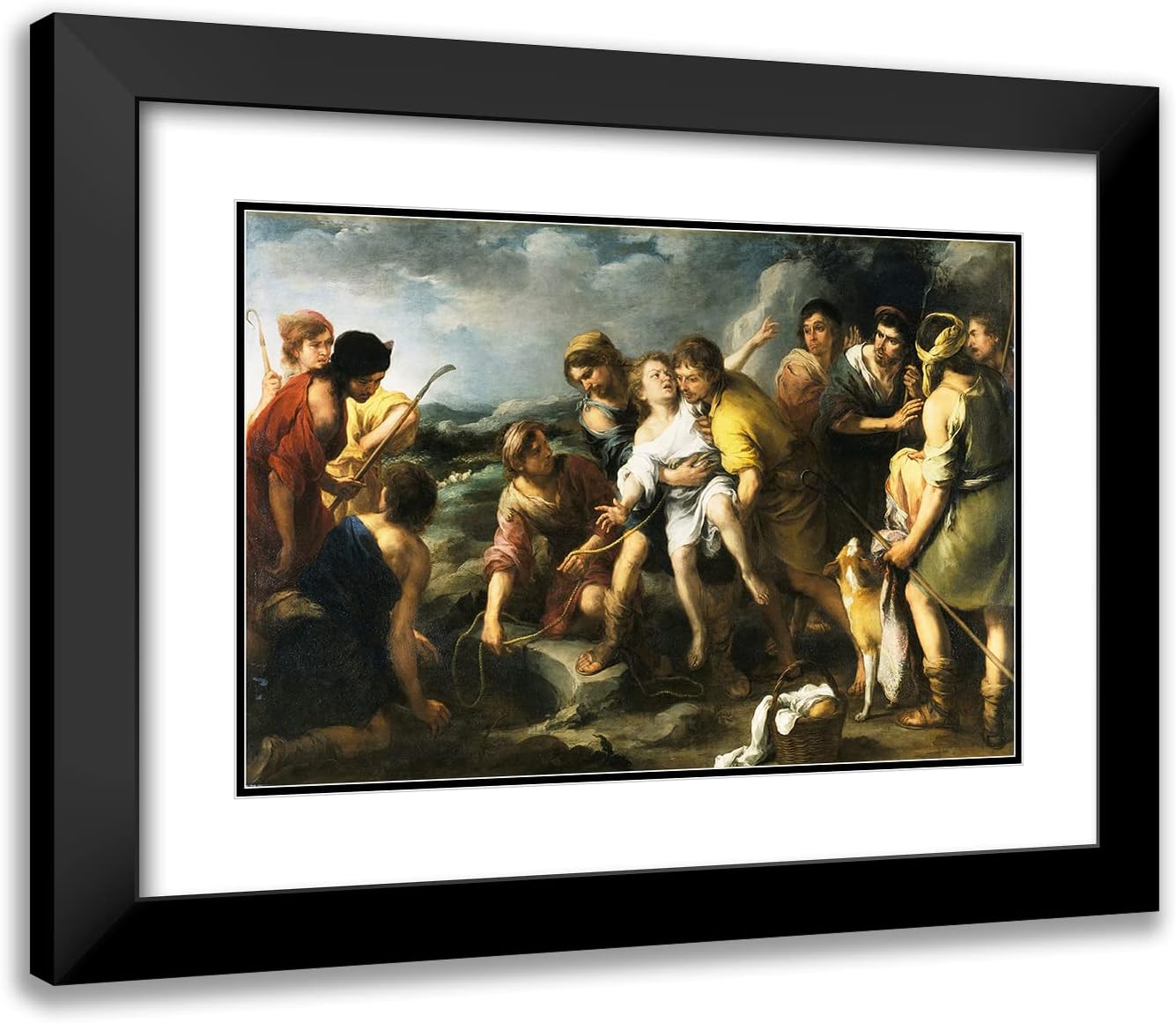ArtDirect Bartolomé Estebán Murillo 24x17 Black Modern Frame and Double Matted Museum Art Print Titled - Joseph and His Brethren (C. 1665-1670)