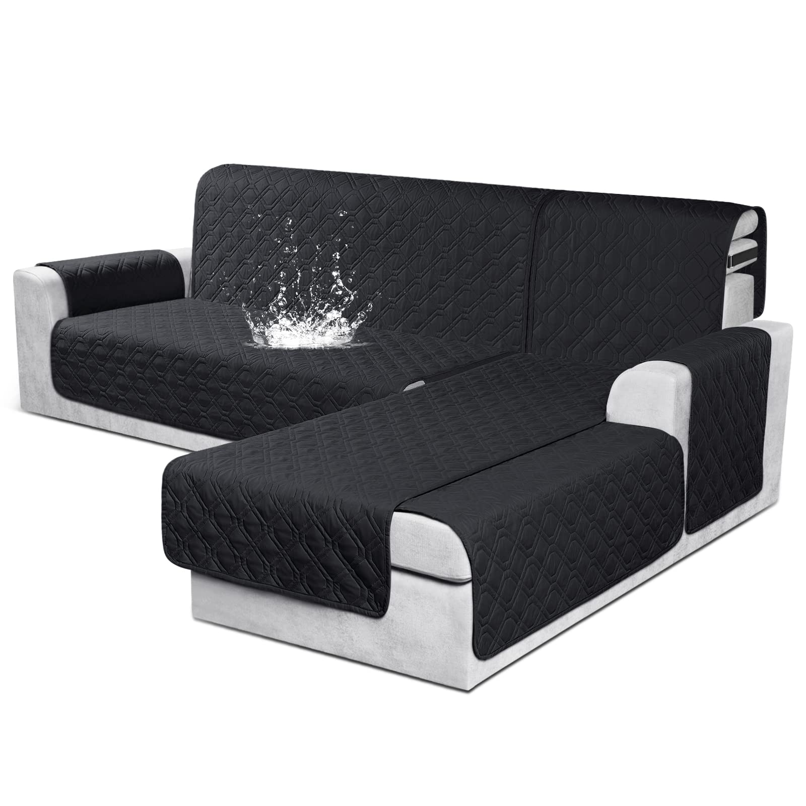 VANSOFY Sectional Couch Covers 100% Waterproof L Shaped Sofa Slipcover 3pcs Reversible Chaise Lounge Cover for Sectional Sofa Furniture Protector