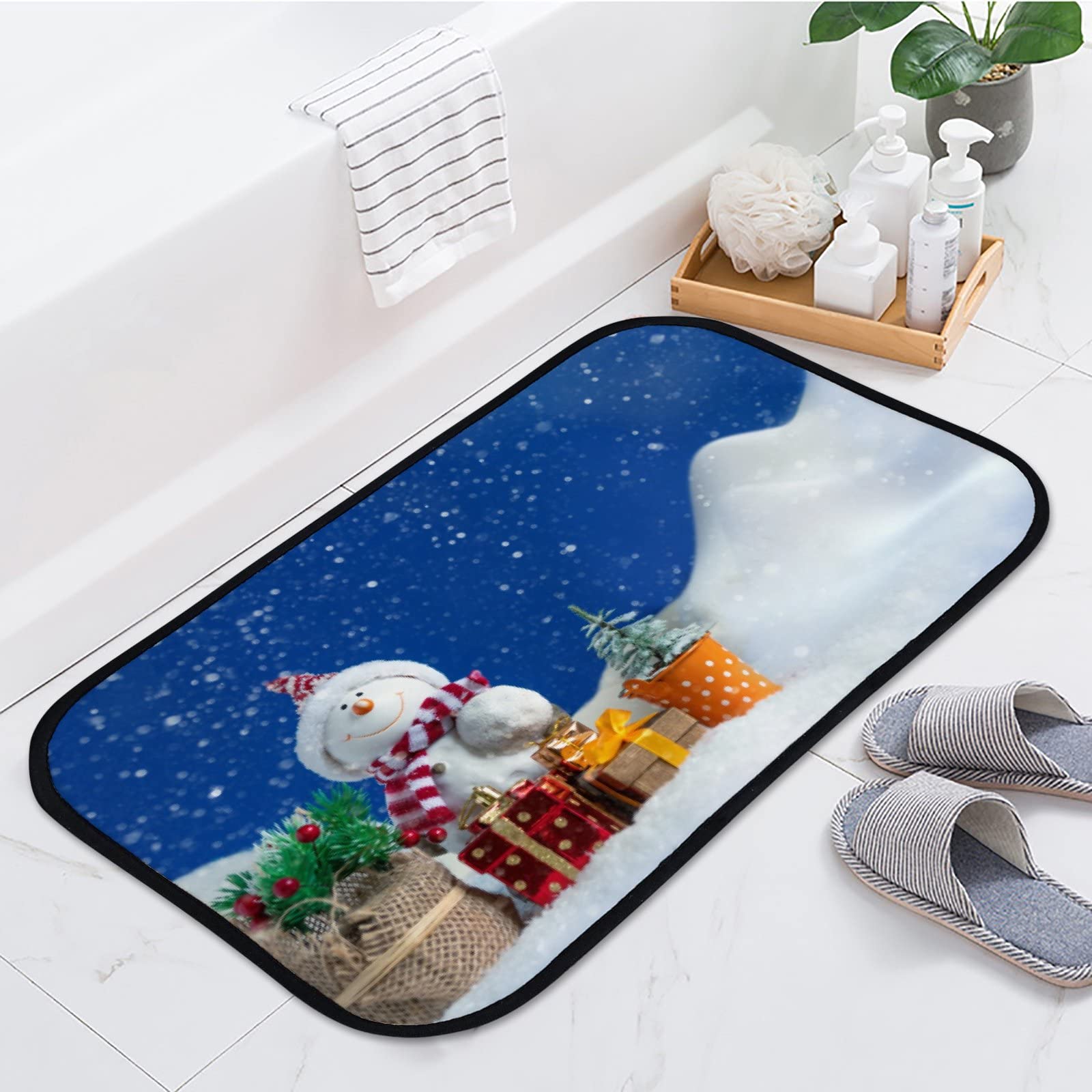 Zerbino Interno Pupazzo Di Neve Natale 50x80 Cm - Antiscivolo, Ultra Assorbente, Per Ingresso, Soggiorno, Camera