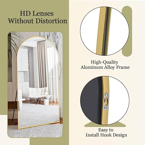 Miniatura 2 de BEAUTYPEAK Espejo de cuerpo completo con arco de 71 x 30 pulgadas, espejo de pared para colgar o inclinar con parte superior arqueada con soporte