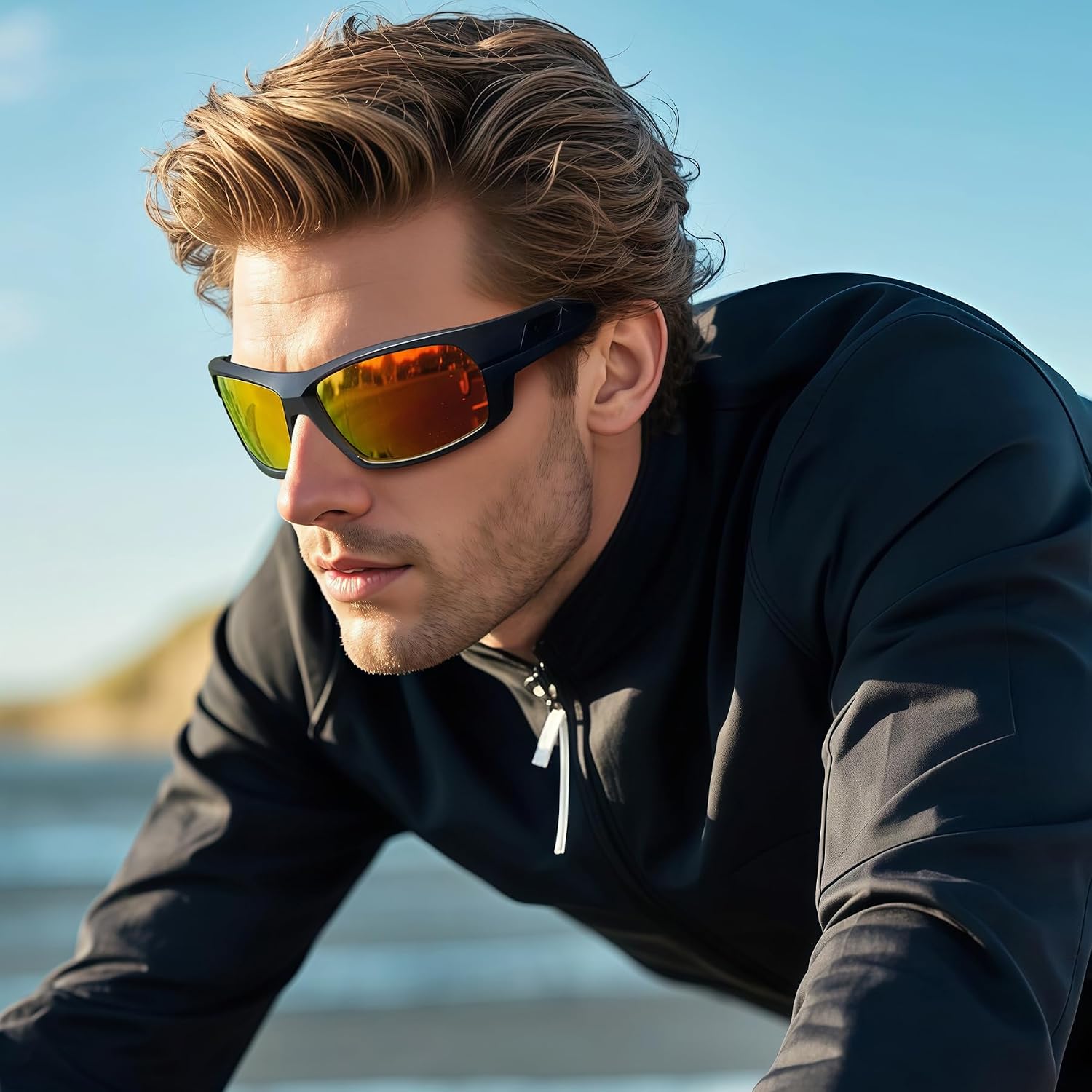 Joopin Rectangle Sports Sunglasses Polarized UV400 Protection Wrap Around