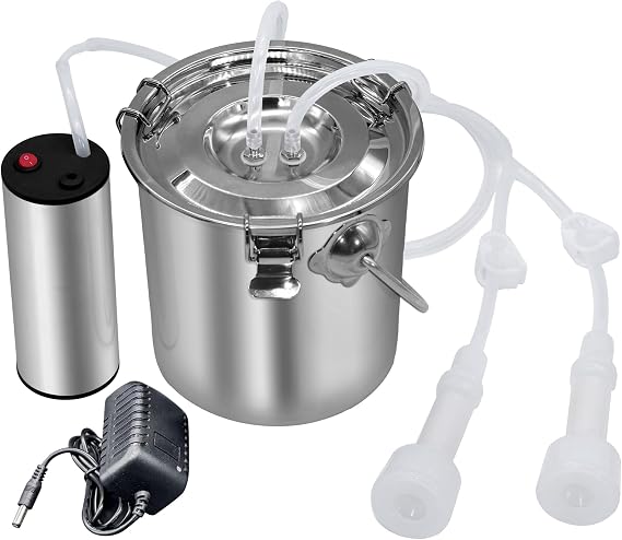 3L Goat Milking Machine, Portable Goat Milker Machine, Electric Milking Machine for Goats, Pulsation Vacuum Electric Suction Pump, with 2 Teat Cups, 1 Stainless Steel Bucket