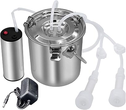 3L Goat Milking Machine, Portable Goat Milker Machine, Electric Milking Machine for Goats, Pulsation Vacuum Electric Suction Pump, with 2 Teat Cups, 1 Stainless Steel Bucket