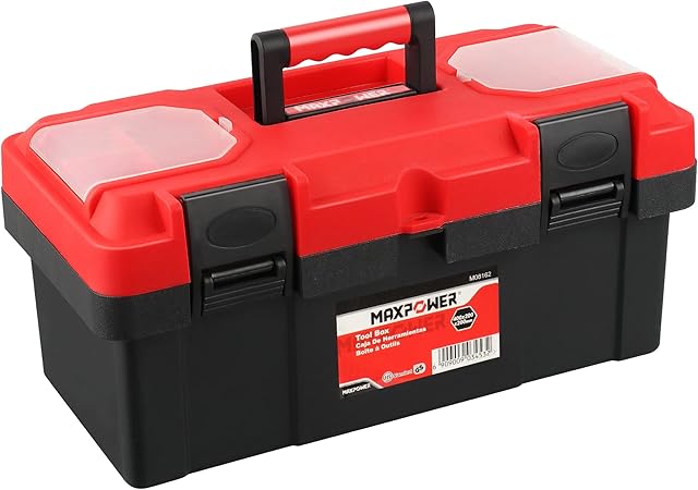 MAXPOWER 16-inch Toolbox, Plastic Tool Box Tool Chest Storage Case Organizer with Removable Tray and Dual Latch