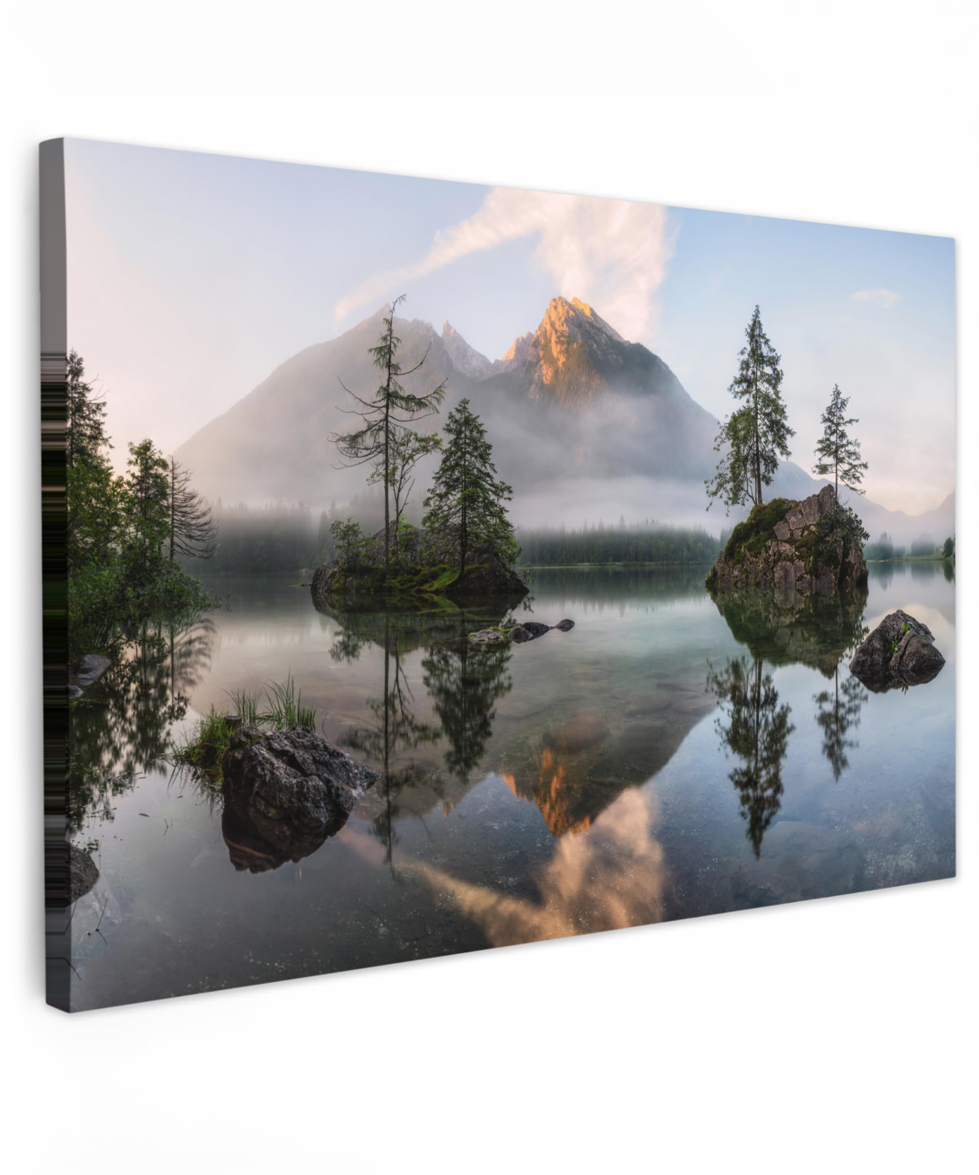 MuchoWow© Bilder Groß Groß 140x90 cm XXL Wohnzimmer Deko Modern Wandbild XXL Kunstdruck auf Leinwand Bild Schlafzimmer über Bett Room Decor Geschenke Wasser - Landschaft - Berge - Bäume