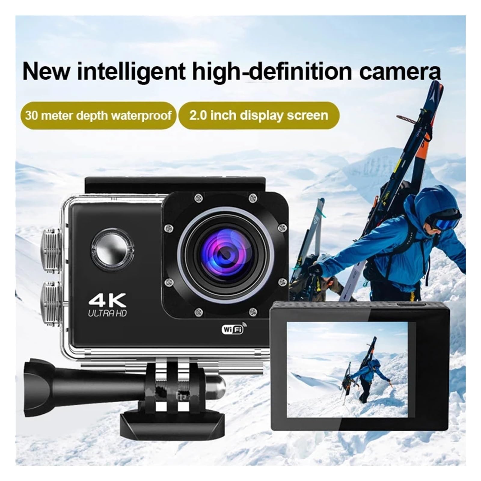 Mini Macchina Fotografica di Azione 4K Riprese Video Sport 720P/30FPS WiFi Schermo da 2.0 pollici 170D Subacquea Impermeabile casco a distanza