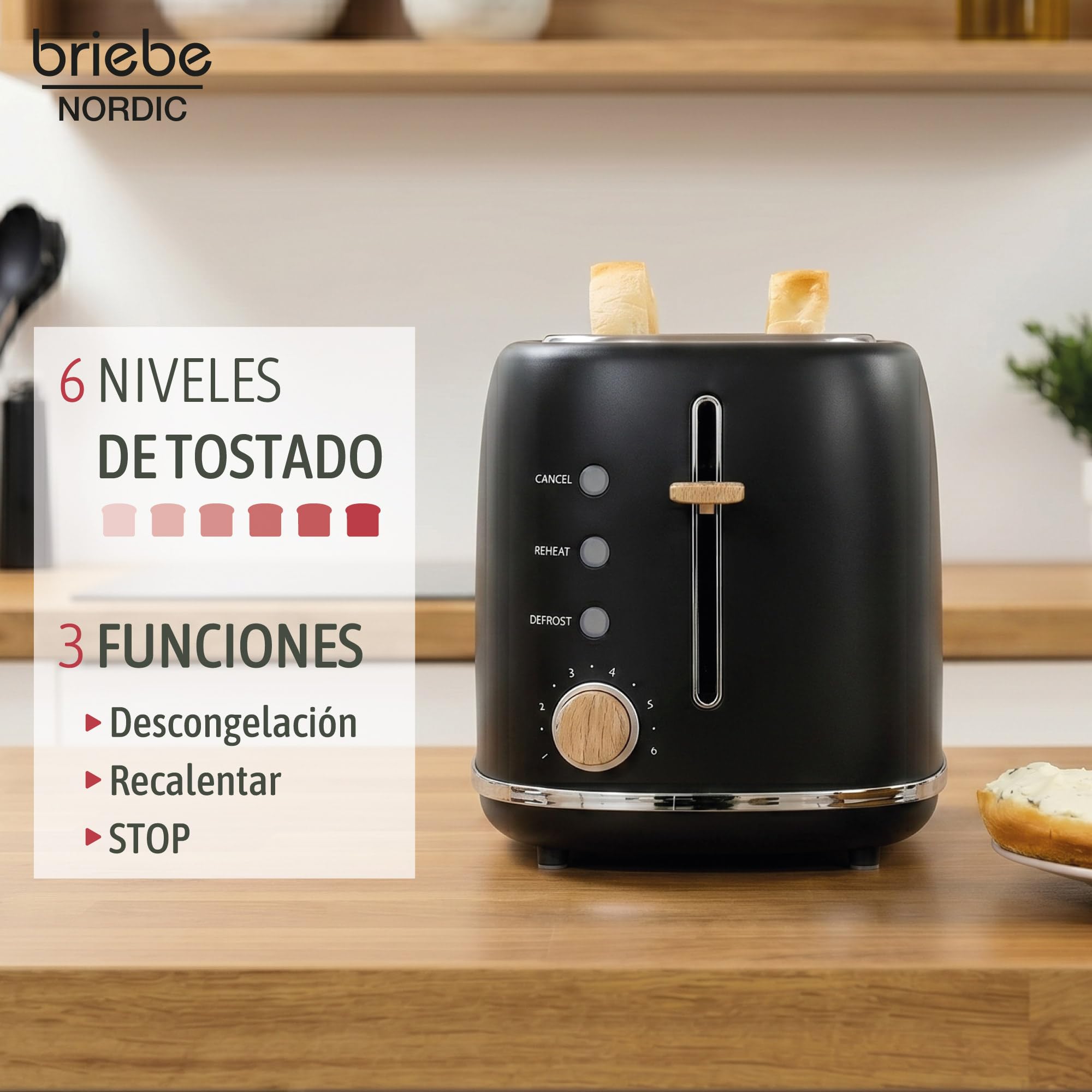briebe Nordic Set Cafetera Espresso 20 Bares Cápsulas y Café Molido + Hervidor Agua Eléctrico 1,7L Inalámbrico 2200W + Tostadora Ranura Ancha 2 Rebanadas, Pack Desayuno Diseño Nórdico (Negro)