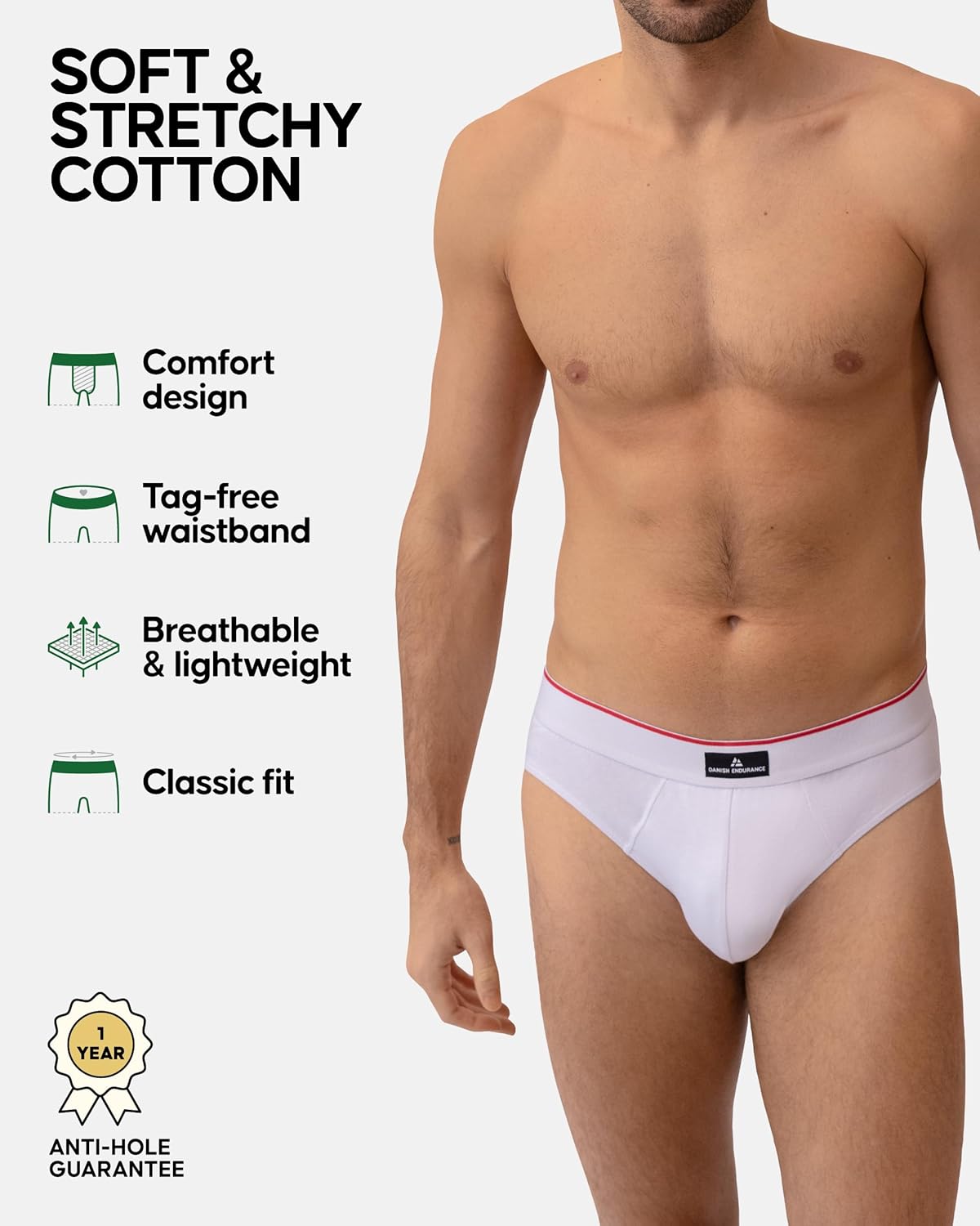 DANISH ENDURANCE Men's Cotton Briefs (3-Pack) – Soft, Stretchy & Breathable Underwear with Comfort Waistband - Image 2