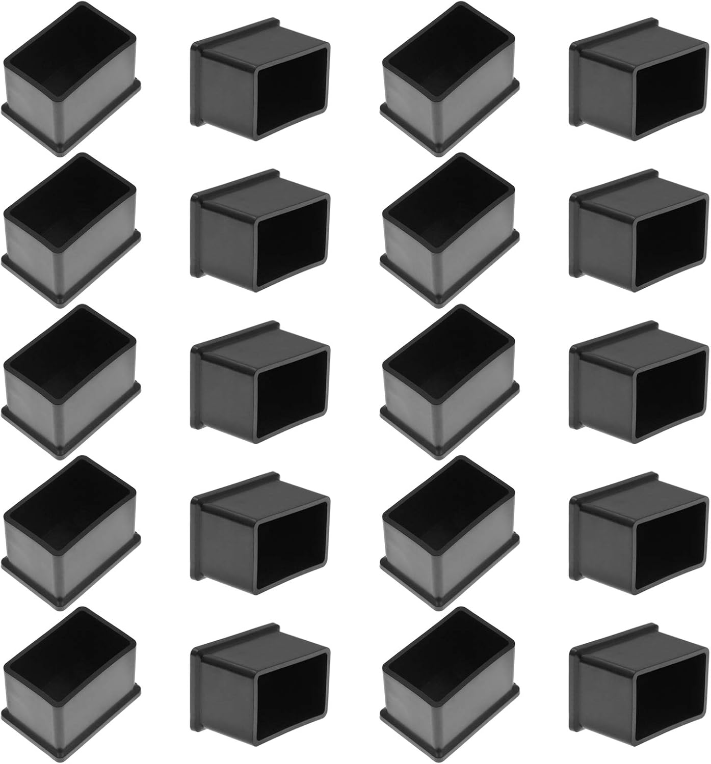 Bonsicoky 20Pcs Rectangle Rubber Furniture Leg Caps 1" x 1-1/2", Black Vinyl Flexible Chair Leg Floor Protectors for Patio/Indoor Furniture Legs, 25 x 38mm