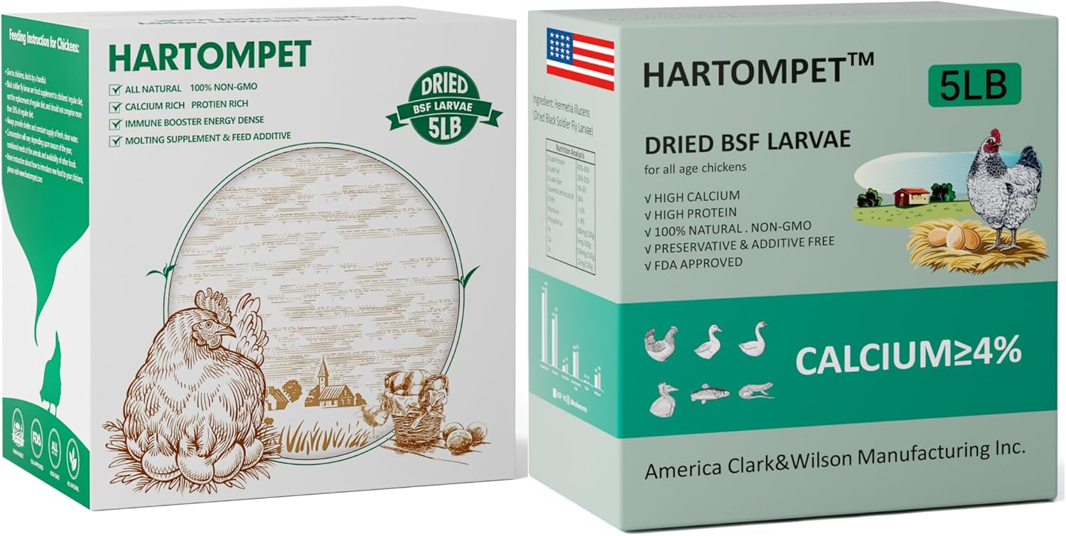HARTOMPET Better Than Dried Mealworms for Chickens 5 lbs - 85X Calcium Than MealWorms - Non-GMO Chicken Feed Additive - Black Soldier Fly Larvae Treats for Hens, Ducks, Wild Birds