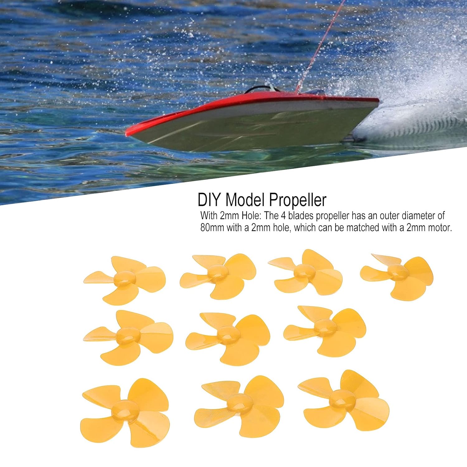 Drill Propeller, 80mm Plastic Propeller, Rc Boat Propeller Propeller Replacement DIY Model Propeller 10Pcs 4 Blades Propeller Rotating Toy Model Accessories with 2mm Hole XR 149